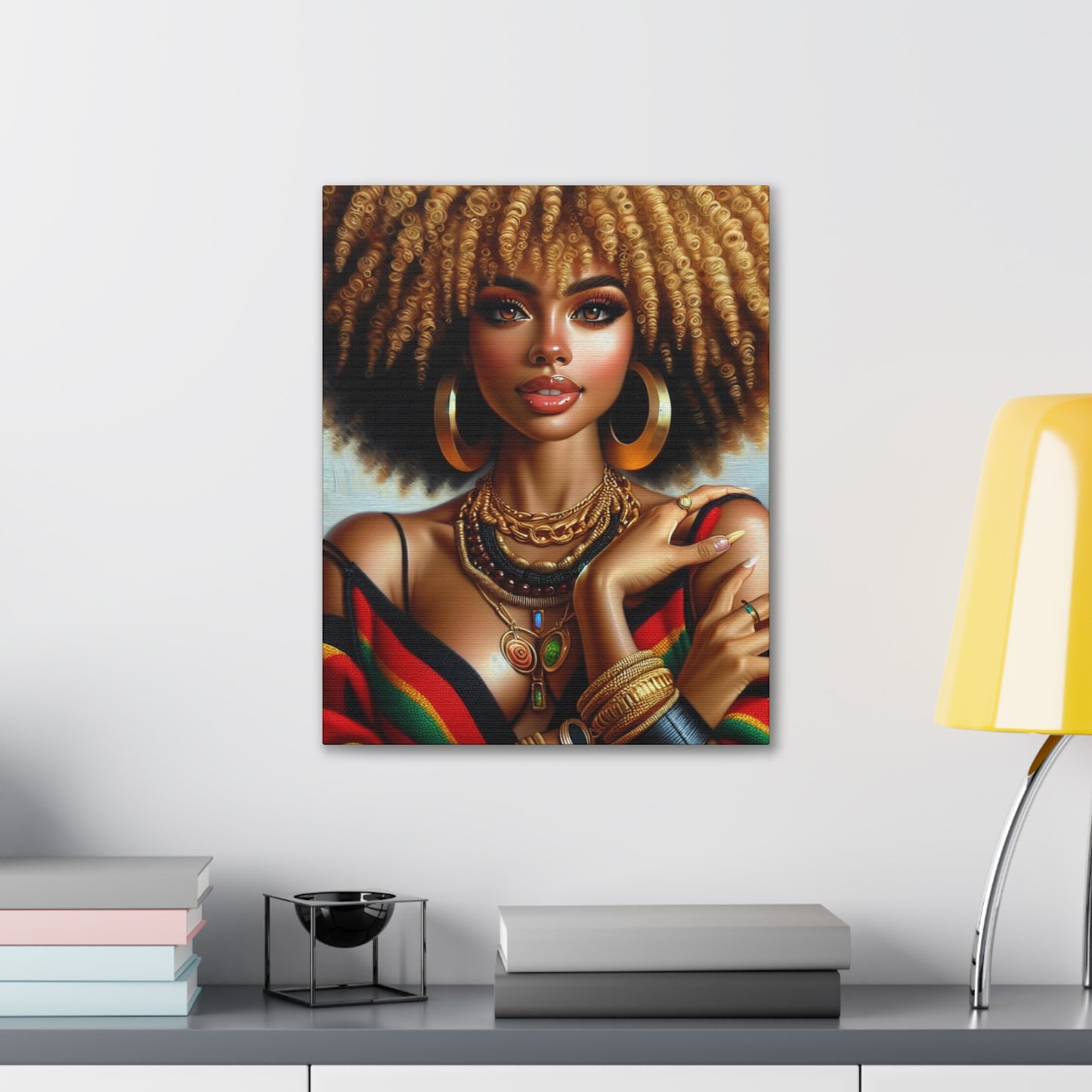 Vibrant Afrocentric Canvas Art, Fine Black Art Print, Beautiful Black Woman in Afrocentric Colors Canvas Photo,