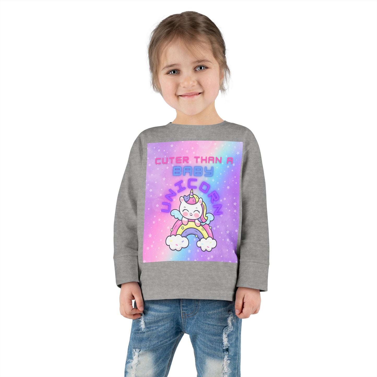 Cuter Than a Unicorn Toddler Long Sleeve Tee, Cute Birthday Gifts for Toddlers,