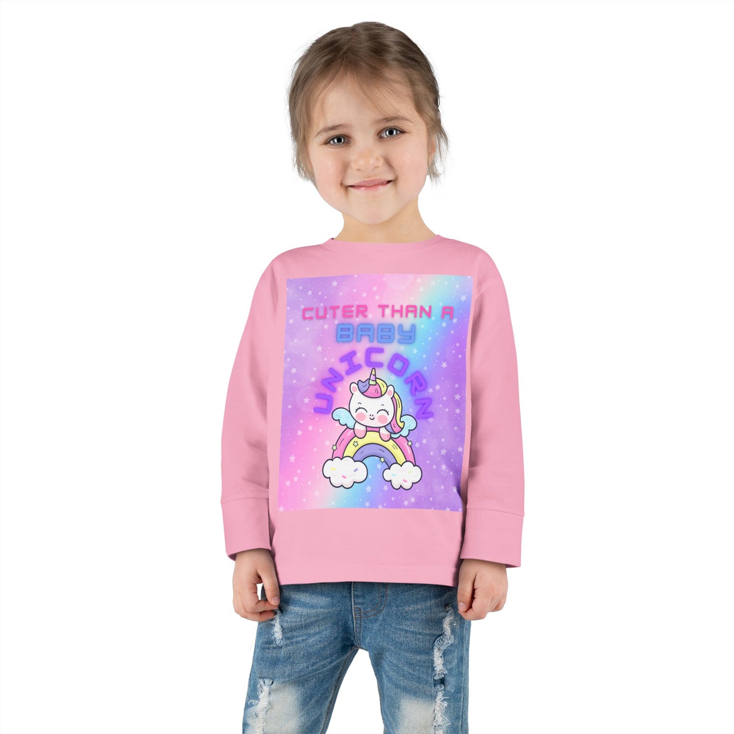 Cuter Than a Unicorn Toddler Long Sleeve Tee, Cute Birthday Gifts for Toddlers,