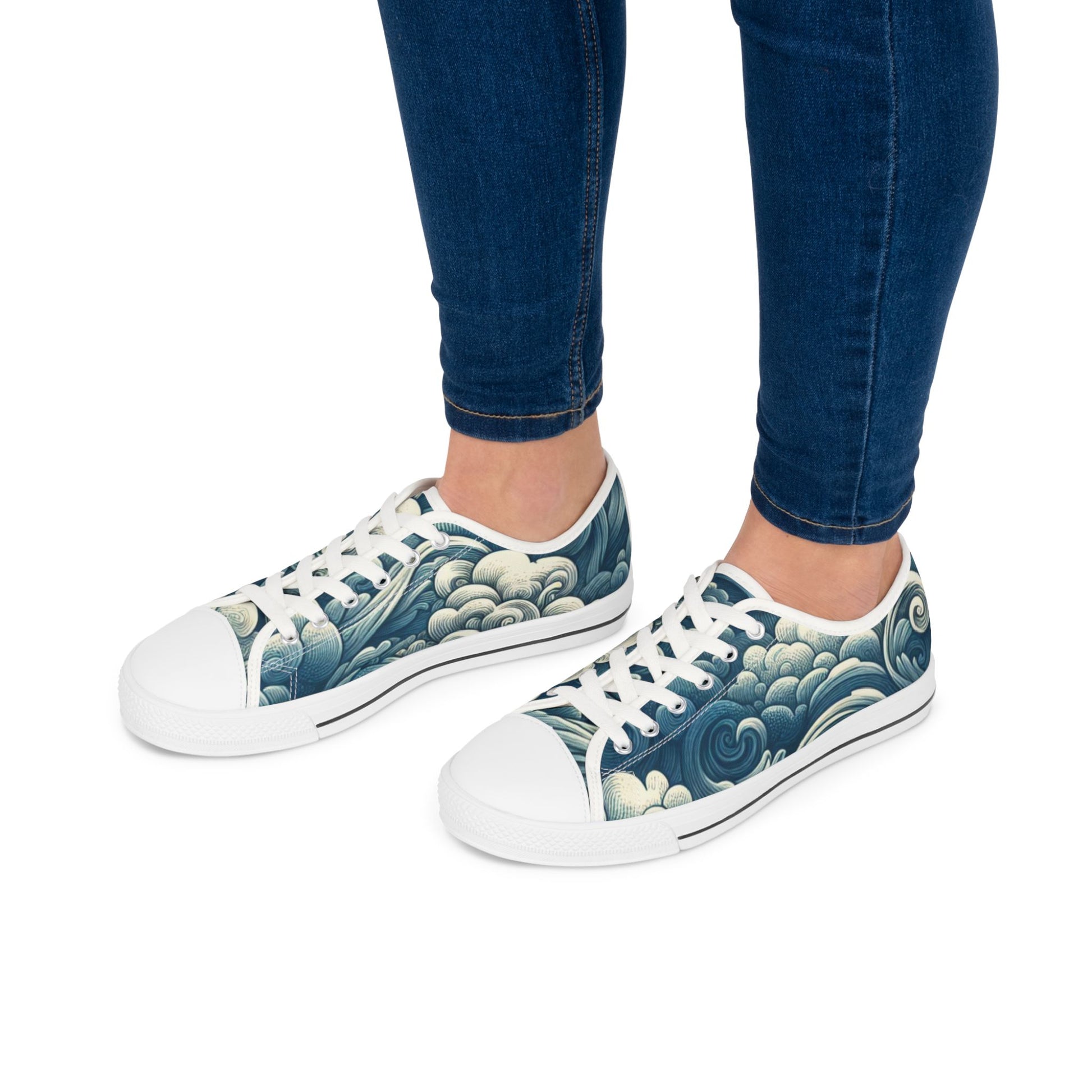 Women's Artistic Cloud Print Sneakers | Trendy Low-Top Shoes, Walking Sneakers, Casual Footwear, Gift for Her, Unique Sneaker Design