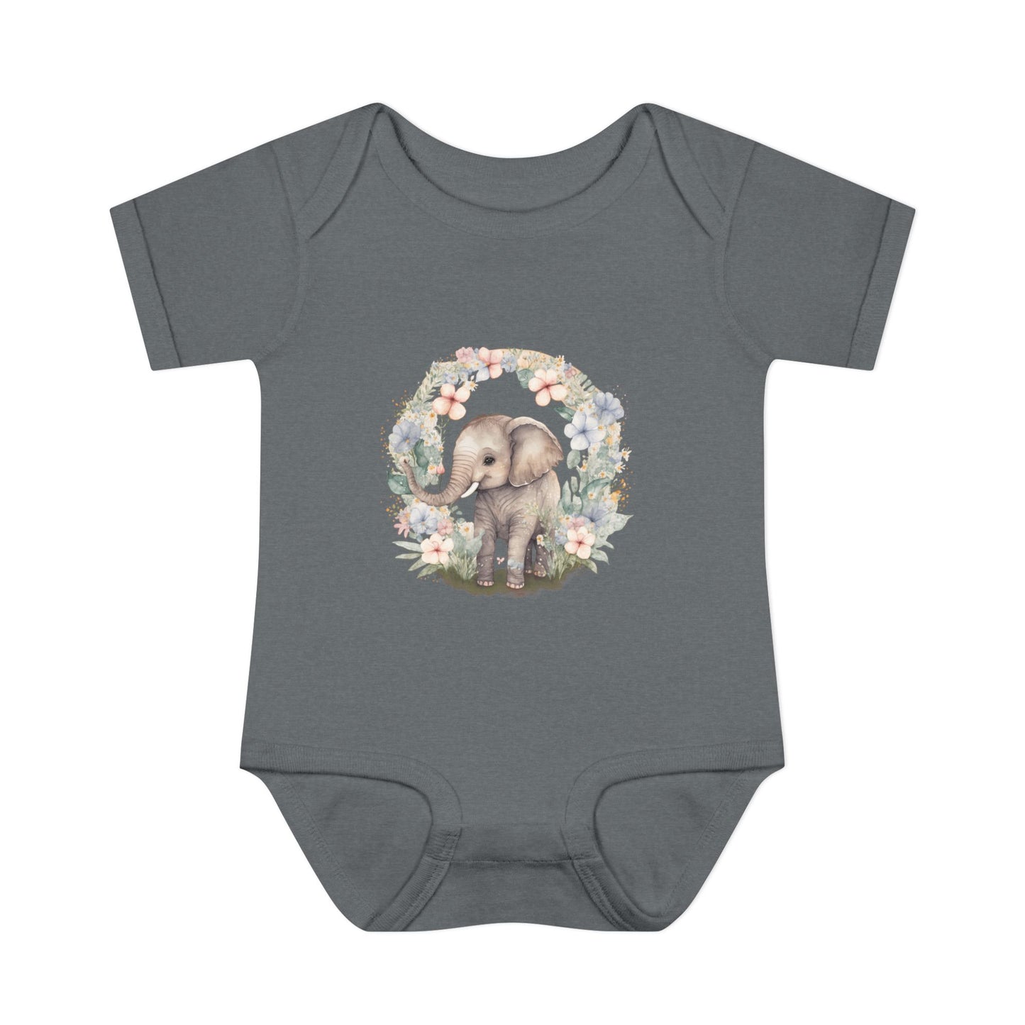 Elephant Baby Bodysuit, Cute Infant Outfit, Baby Shower Gift, Gender Neutral, Woodland Theme, Floral Design, Newborn Clothing