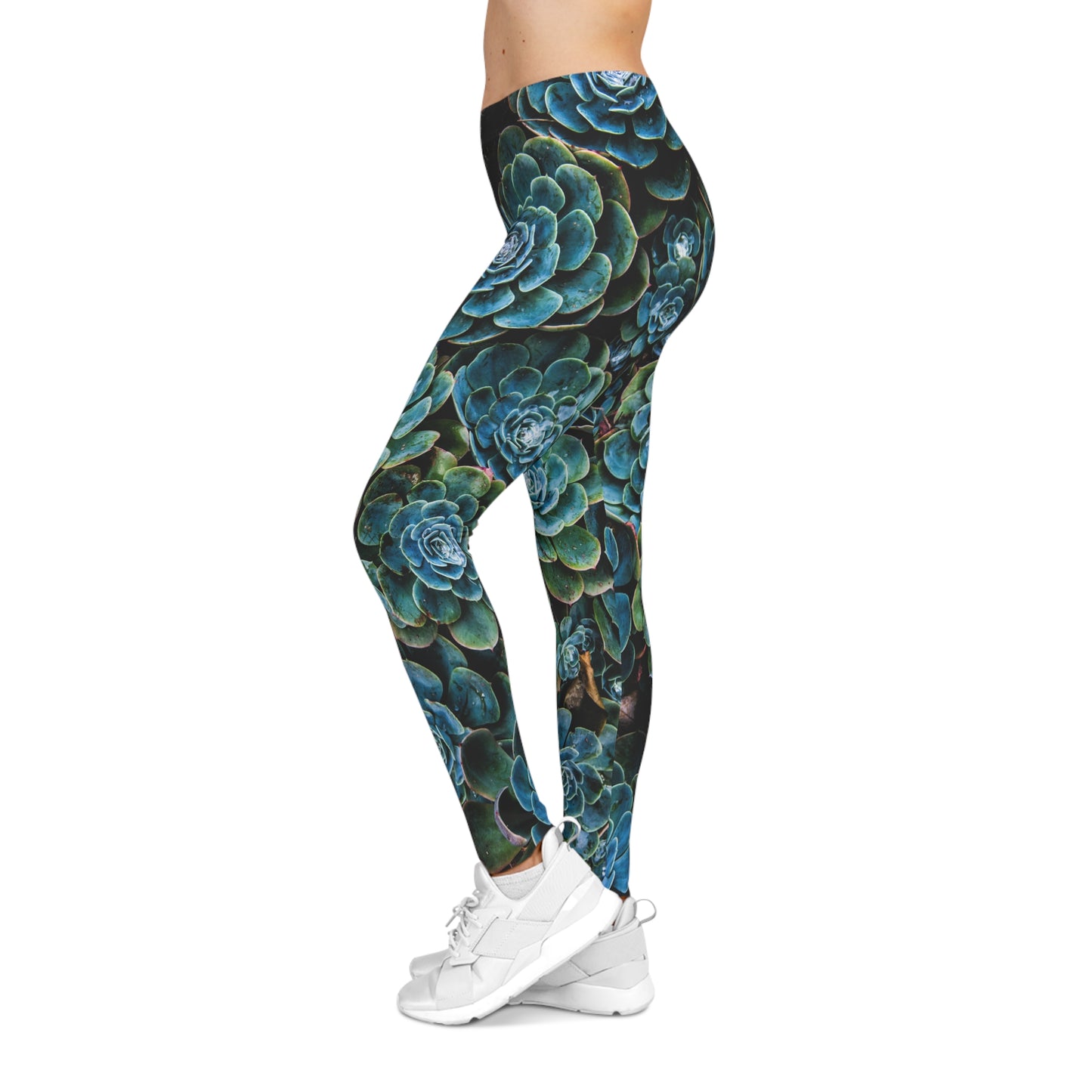 Succulent Print Women's Leggings — Botanical Green AOP Yoga Pants
