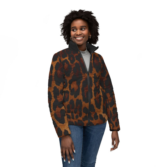 Wild & Cozy Women's Puffer Jacket, Animal Print Outerwear, Fashionable Winter Layer, Perfect Gift for Her, Casual Chic Style