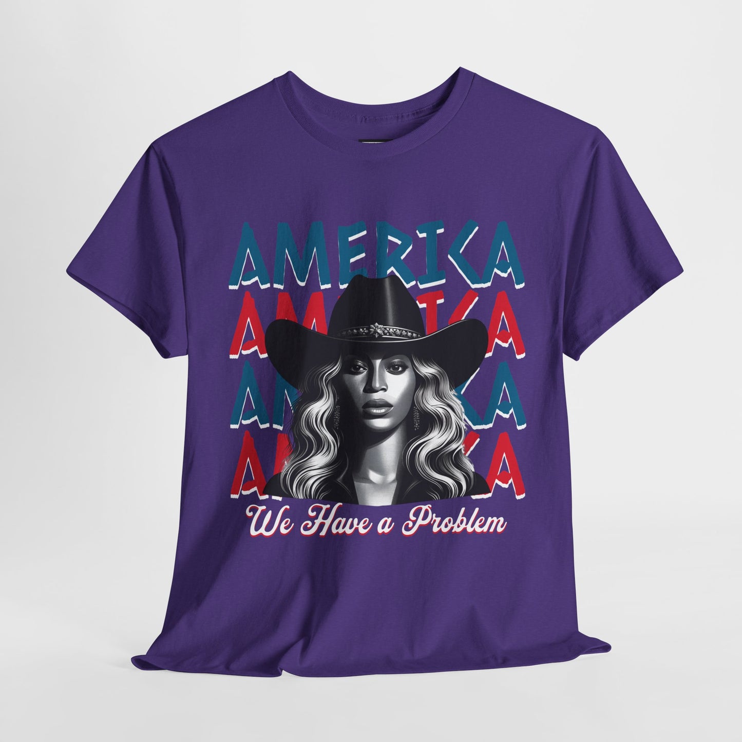Patriotic Unisex Heavy Cotton Tee - 'Beyonce, America, We Have a Problem' Graphic Tee for Beyonce Fan Lovers, Beyonce Concert Tees