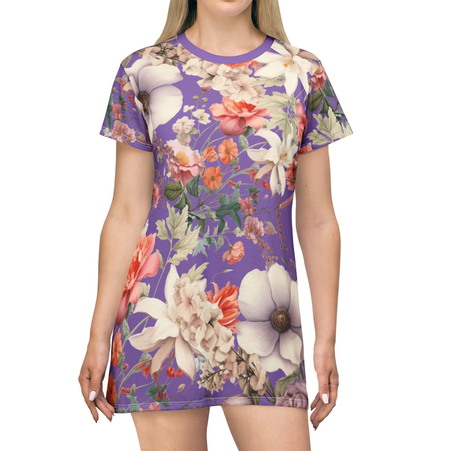Cute Floral T-Shirt Dress, Boho Chic Mini Dress, Summer Casual Wear, Perfect Gift for Her, Festival Outfit, Everyday Comfort