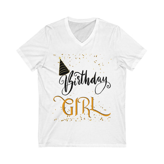 Birthday Girl Jersey Short Sleeve V-Neck Tee, Birthday T-Shirt for Women and Teens