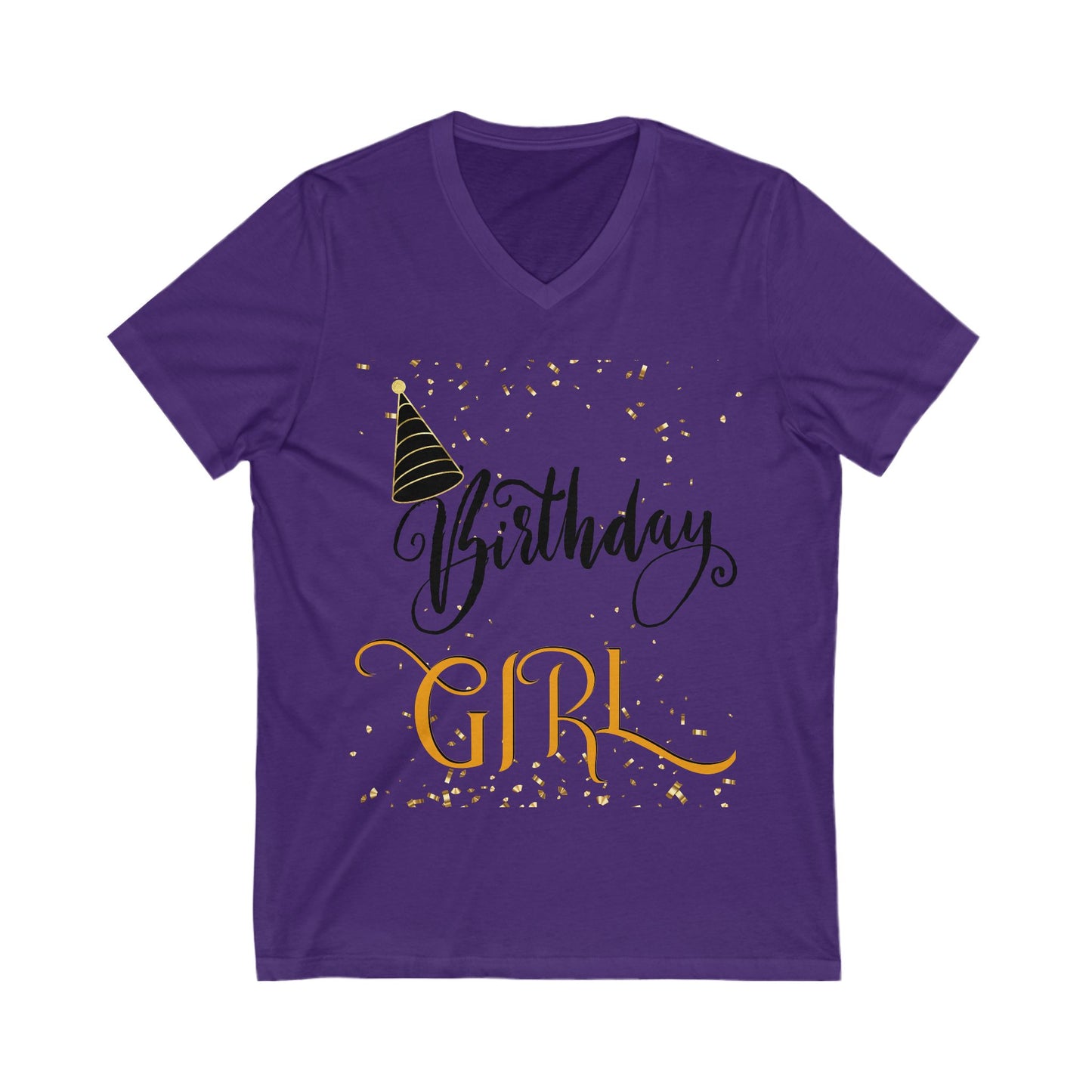 Birthday Girl Jersey Short Sleeve V-Neck Tee, Birthday T-Shirt for Women and Teens