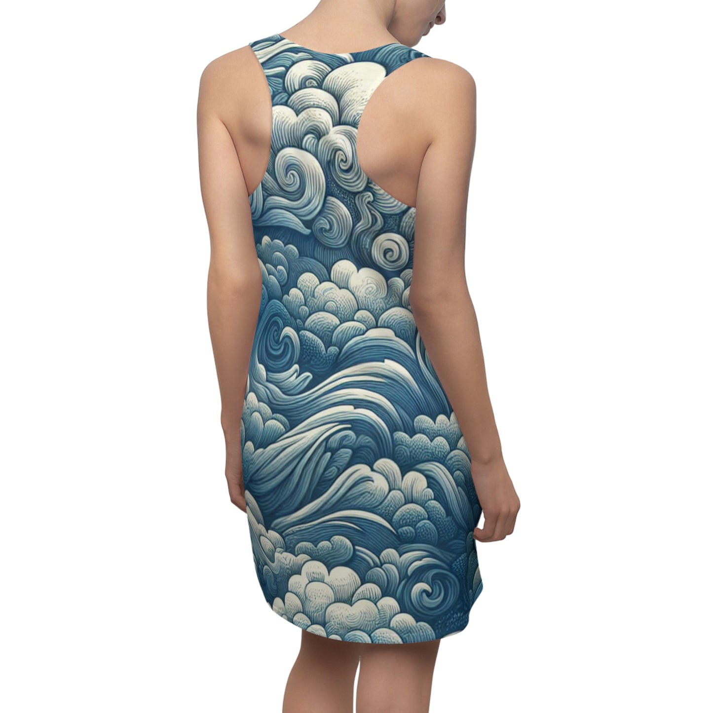 Ocean Wave Print Racerback Dress - Summer Casual Attire, Beach Cover-Up, Vacation Outfit, Boho Chic Dress, Festival Wear