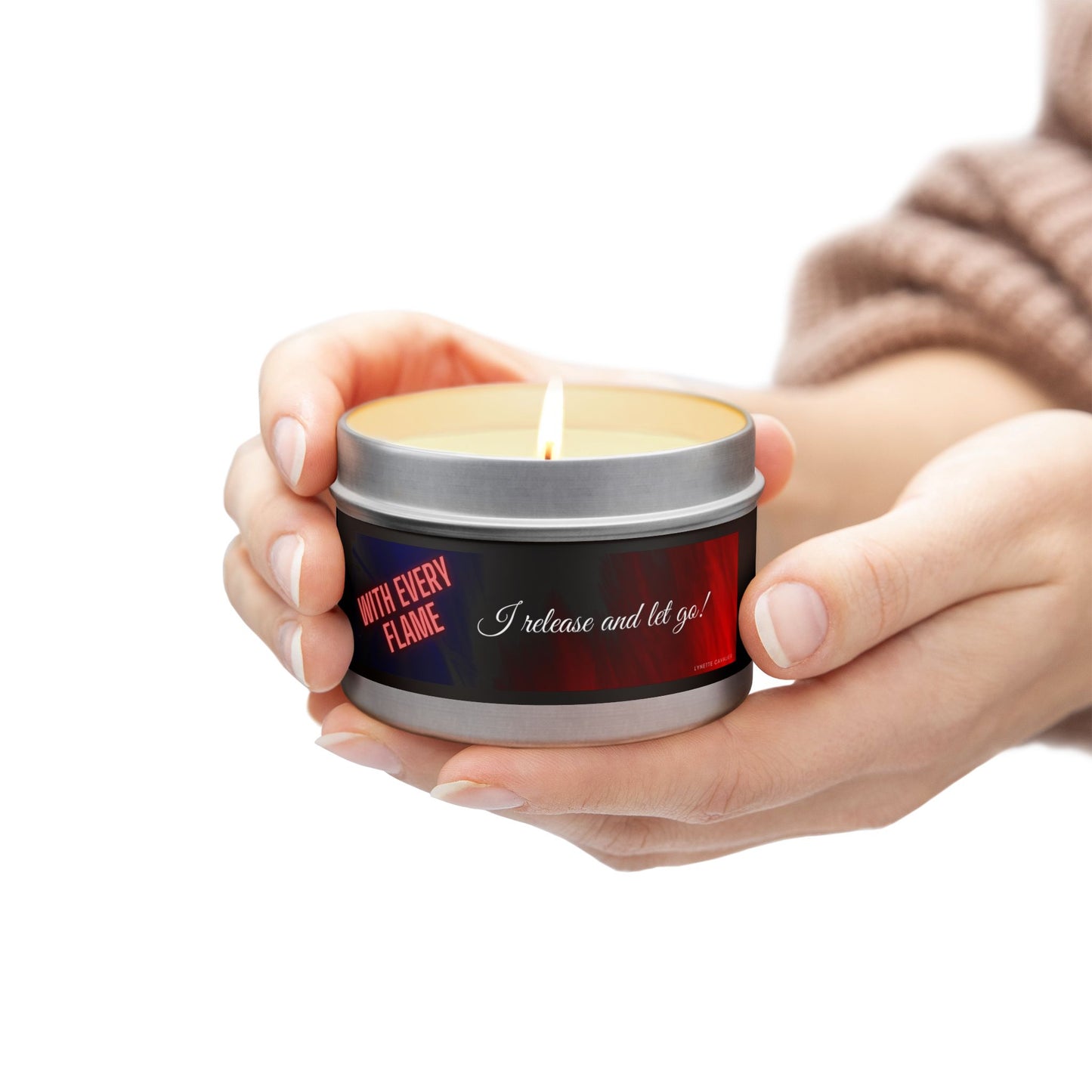 Lynette Cavalier's Tin Candles, Captivating aromas: Evergreen, Fresh Coffee, Mango Coconut, Spa Retreat, Vanilla Bean, Tin Colors: Gold, Silver, Black