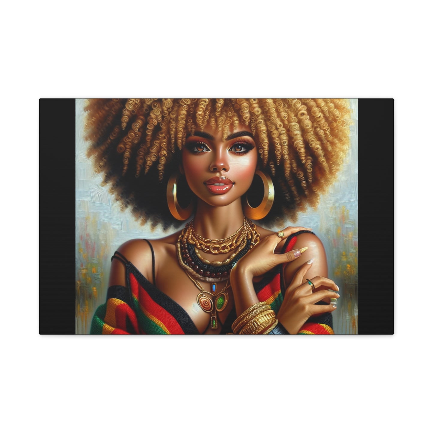 Stretched Canvas Art Print – Afrocentric Portrait, Black Woman Confidence Canvas Art in Afrocentric Colors, 92 % Women Merchandise