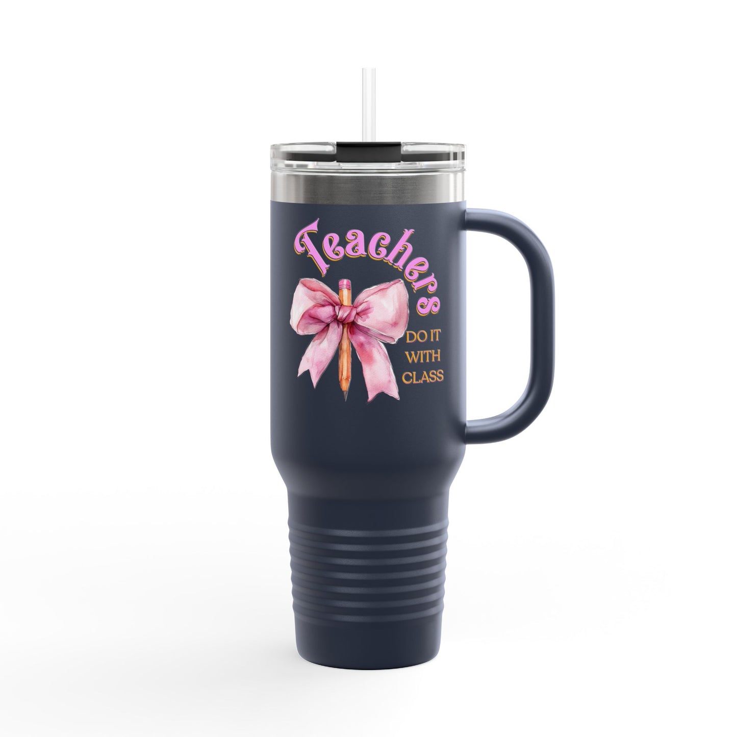 Stylish Insulated Travel Mug for Teachers, Cute 40oz Coquette Teacher Tumbler, Gifts for Educators, Coffee Lover Travel Cup, Back to School Mug Gift