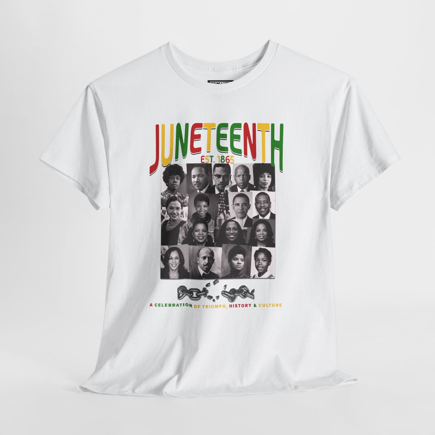 Juneteenth Celebration T-Shirt – "Let Freedom Ring" Colorful Chain Design (Est. 1865)