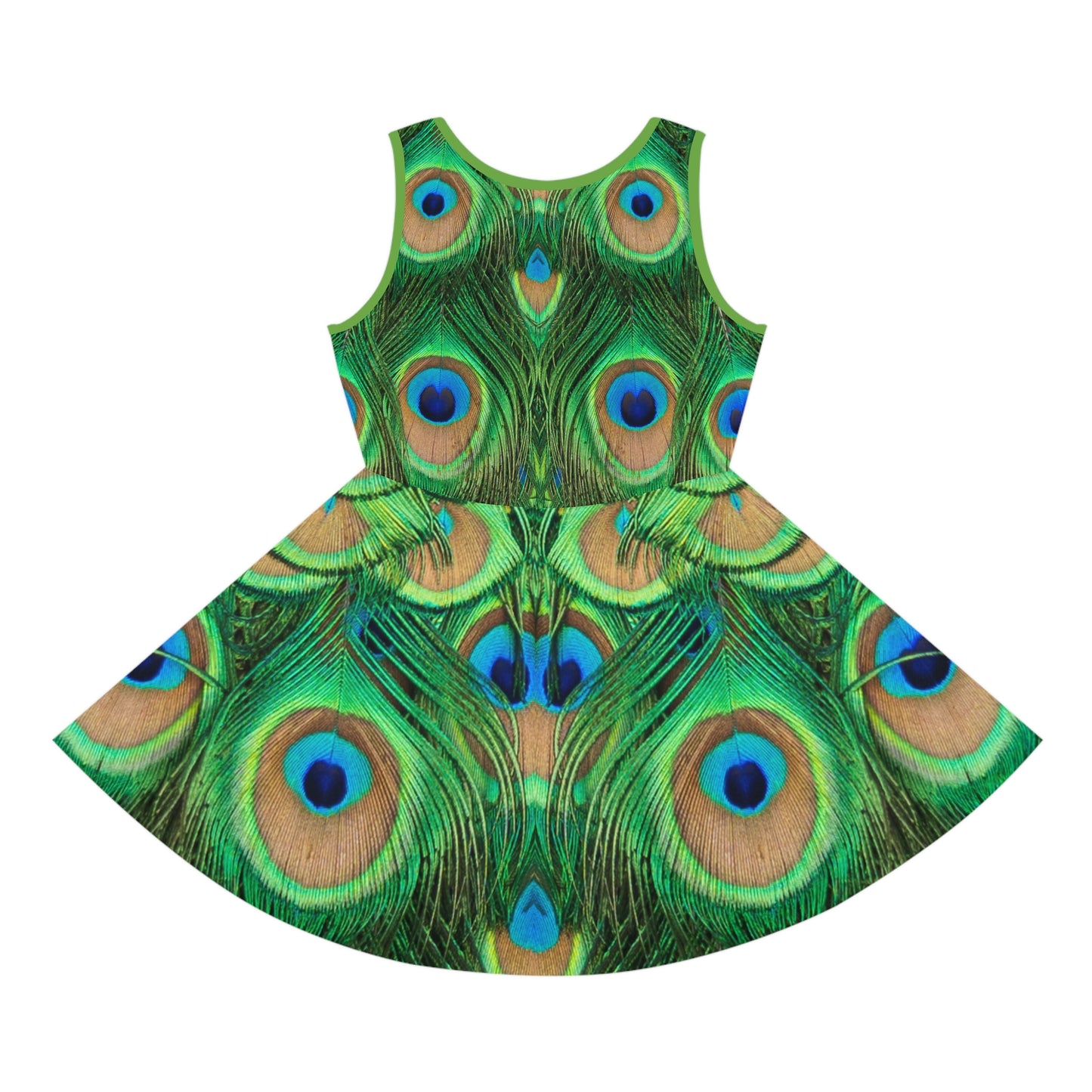 Vibrant Peacock Print Girls' Sleeveless Sundress - Perfect for Summer Parties & Playdates, Cute Peacock Dress for Girls Sizes 2T to XL