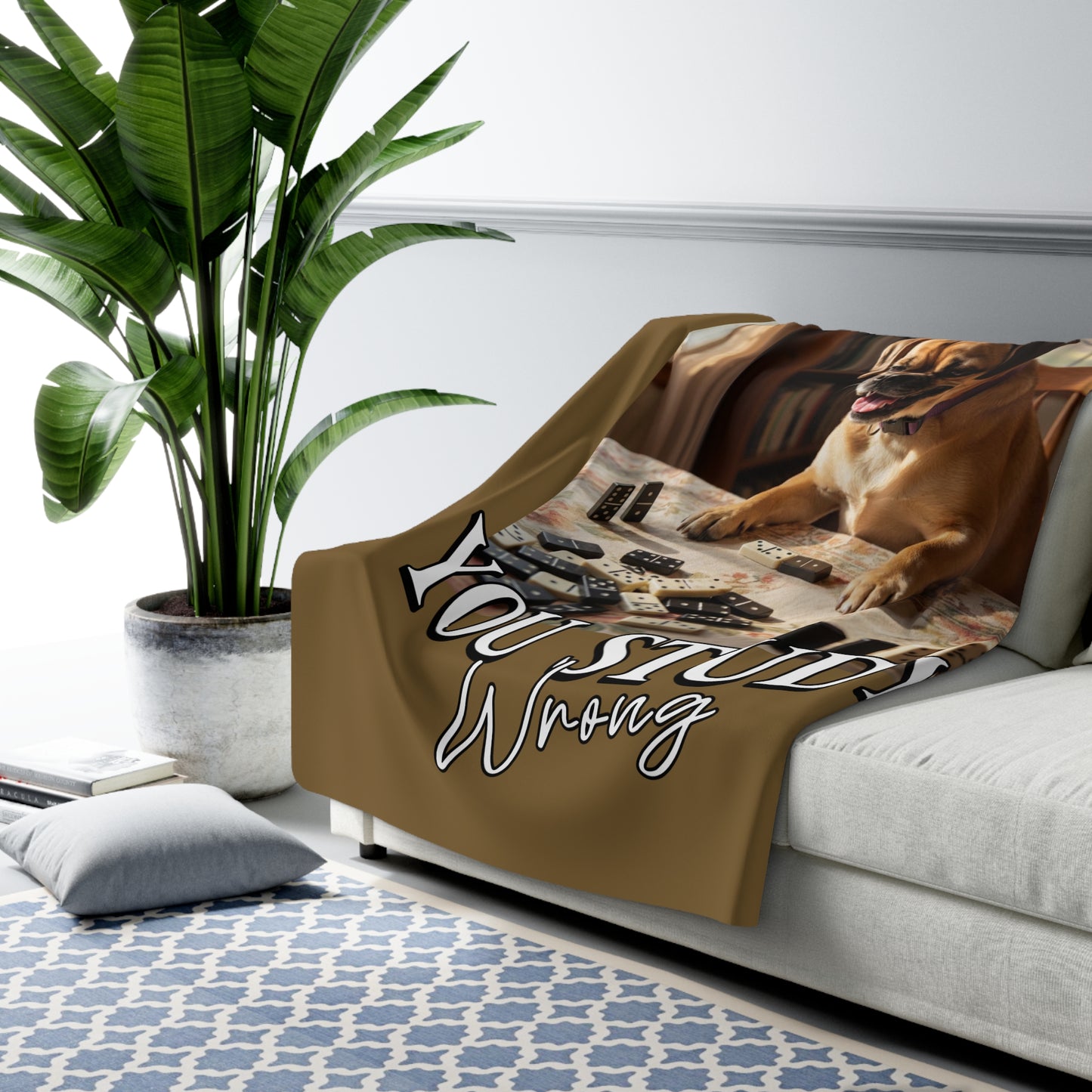 Custom Sherpa Fleece Blanket – Funny 'If You Study Long You Study Wrong' Dog Dominoes Throw
