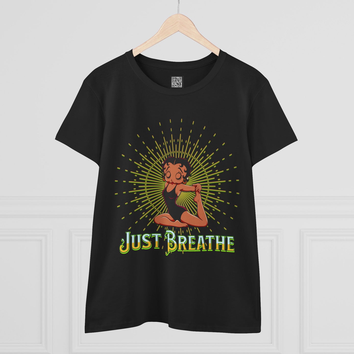 Just Breathe Betty Boop Women's Yoga Tee - Midweight Cotton Shirt for Relaxation and Mindfulness, Betty Boop Just Breathe T-Shirts