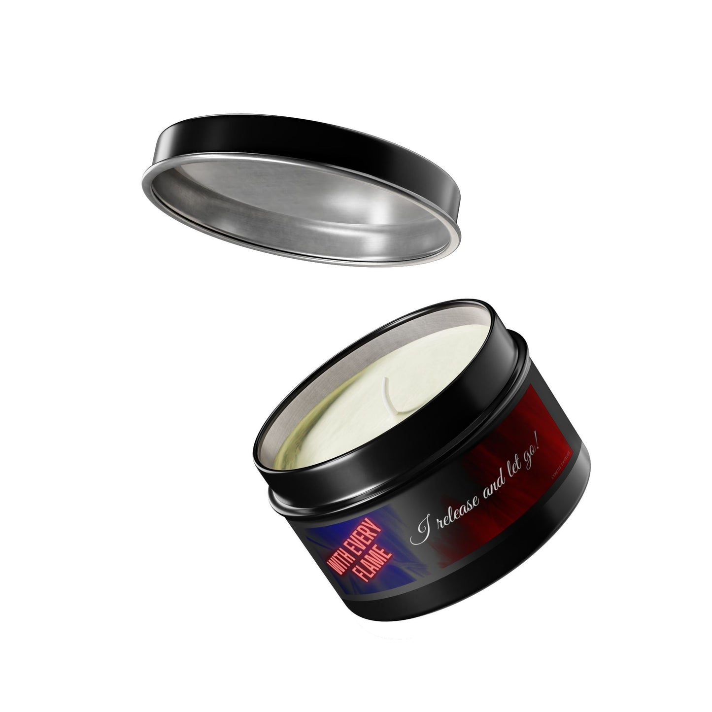Lynette Cavalier's Tin Candles, Captivating aromas: Evergreen, Fresh Coffee, Mango Coconut, Spa Retreat, Vanilla Bean, Tin Colors: Gold, Silver, Black