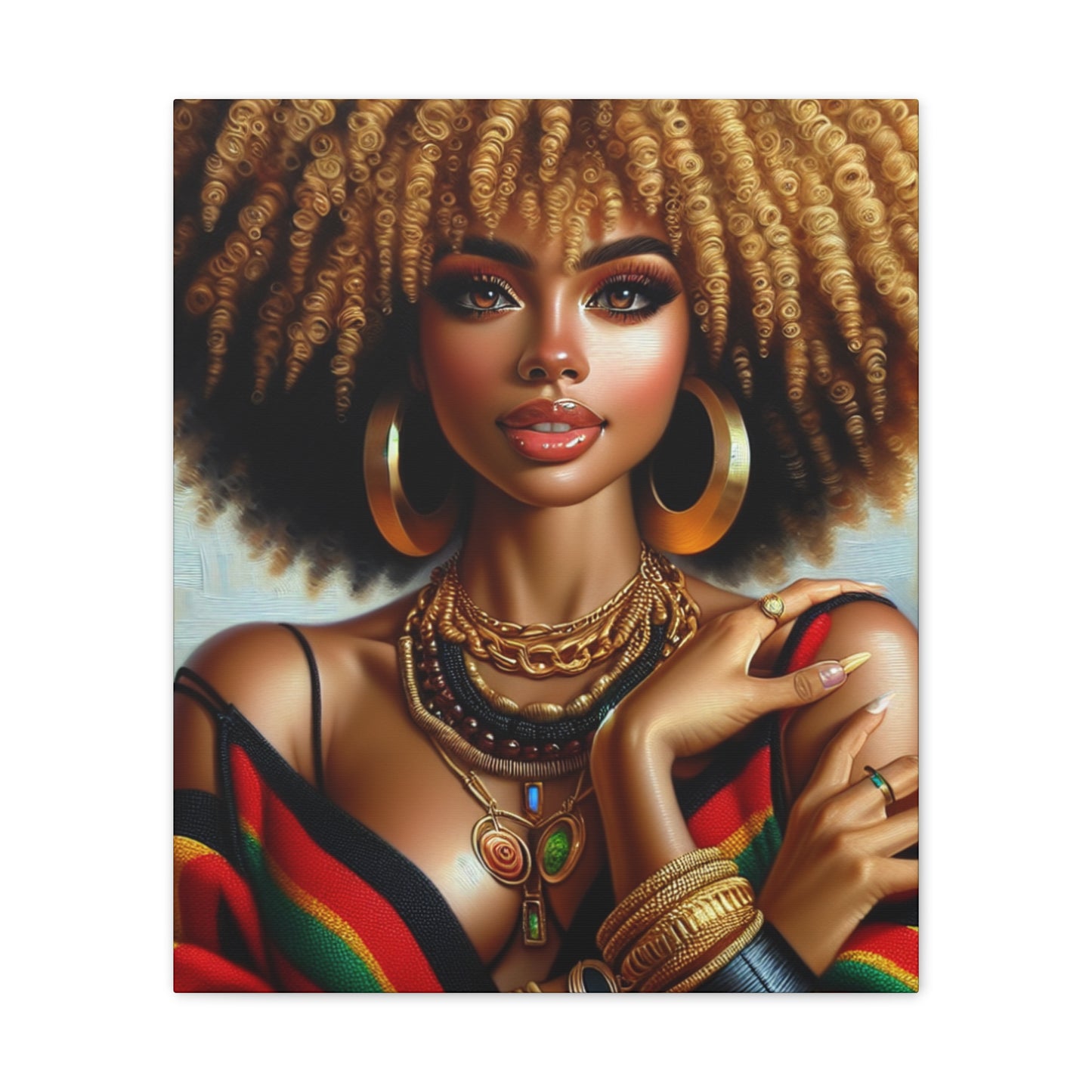 Vibrant Afrocentric Canvas Art, Fine Black Art Print, Beautiful Black Woman in Afrocentric Colors Canvas Photo,