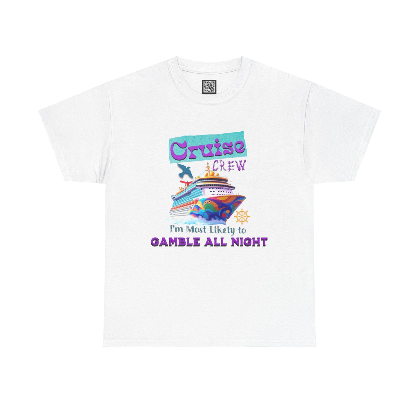 Cruise Crew Heavy Cotton Tee - Gamble All Night, Vacation Shirt, Cruise Wear, Fun Travel Outfit, Summer Party Top, Gambler's T-Shirt