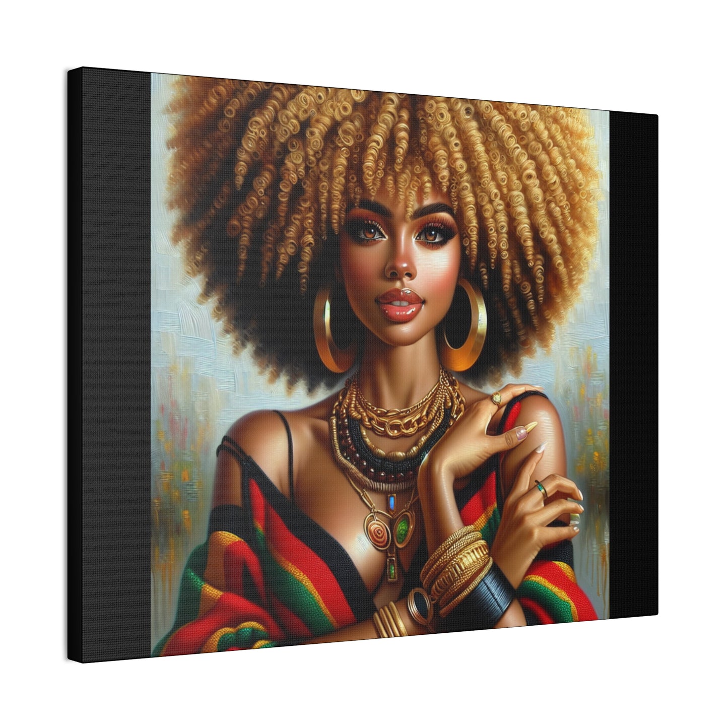 Stretched Canvas Art Print – Afrocentric Portrait, Black Woman Confidence Canvas Art in Afrocentric Colors, 92 % Women Merchandise
