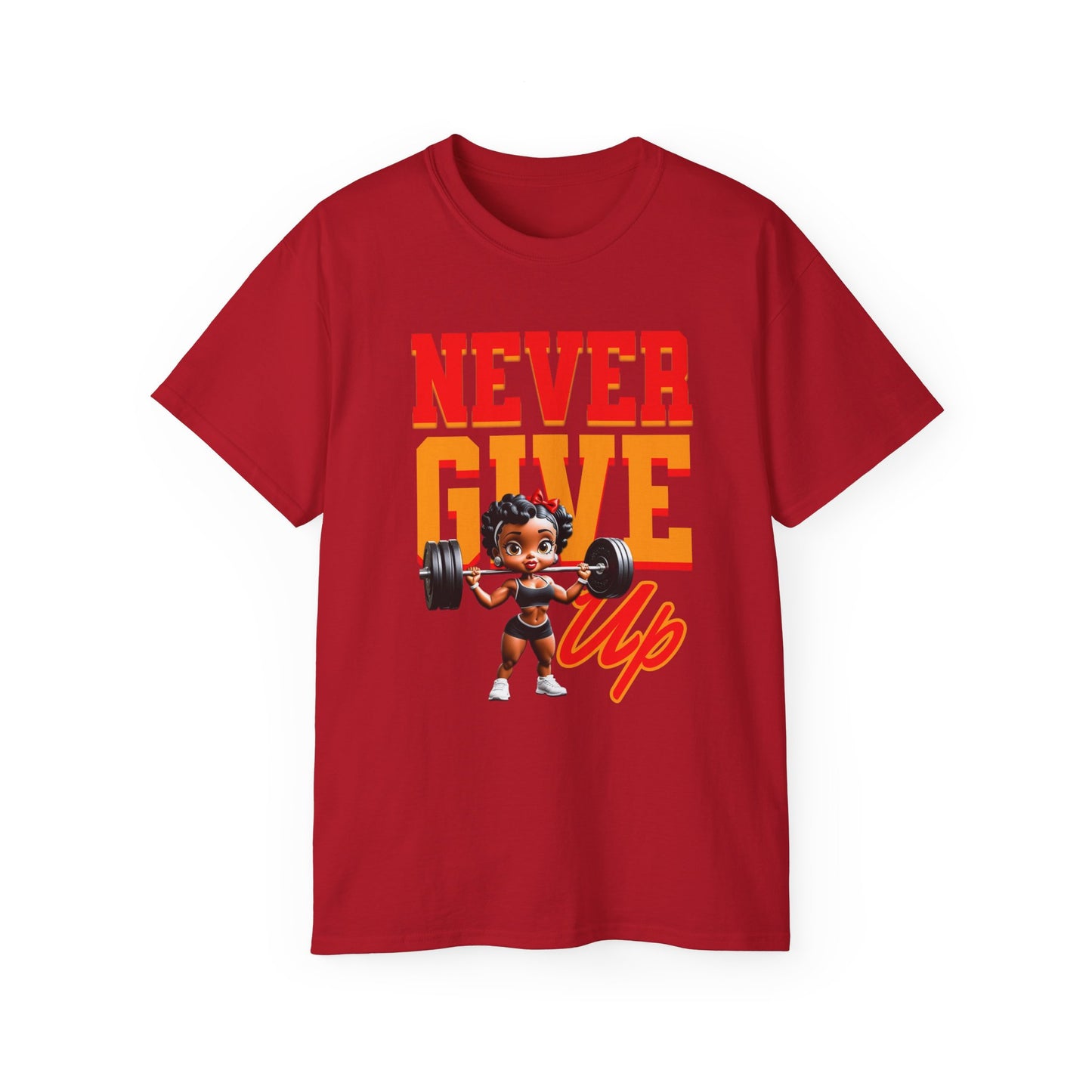 Women's Motivational Fitness Tee, Cute Betty Boop Workout Shirt, Ladies Gym Apparel, Never Give Up Shirt, Gift for Health Enthusiasts