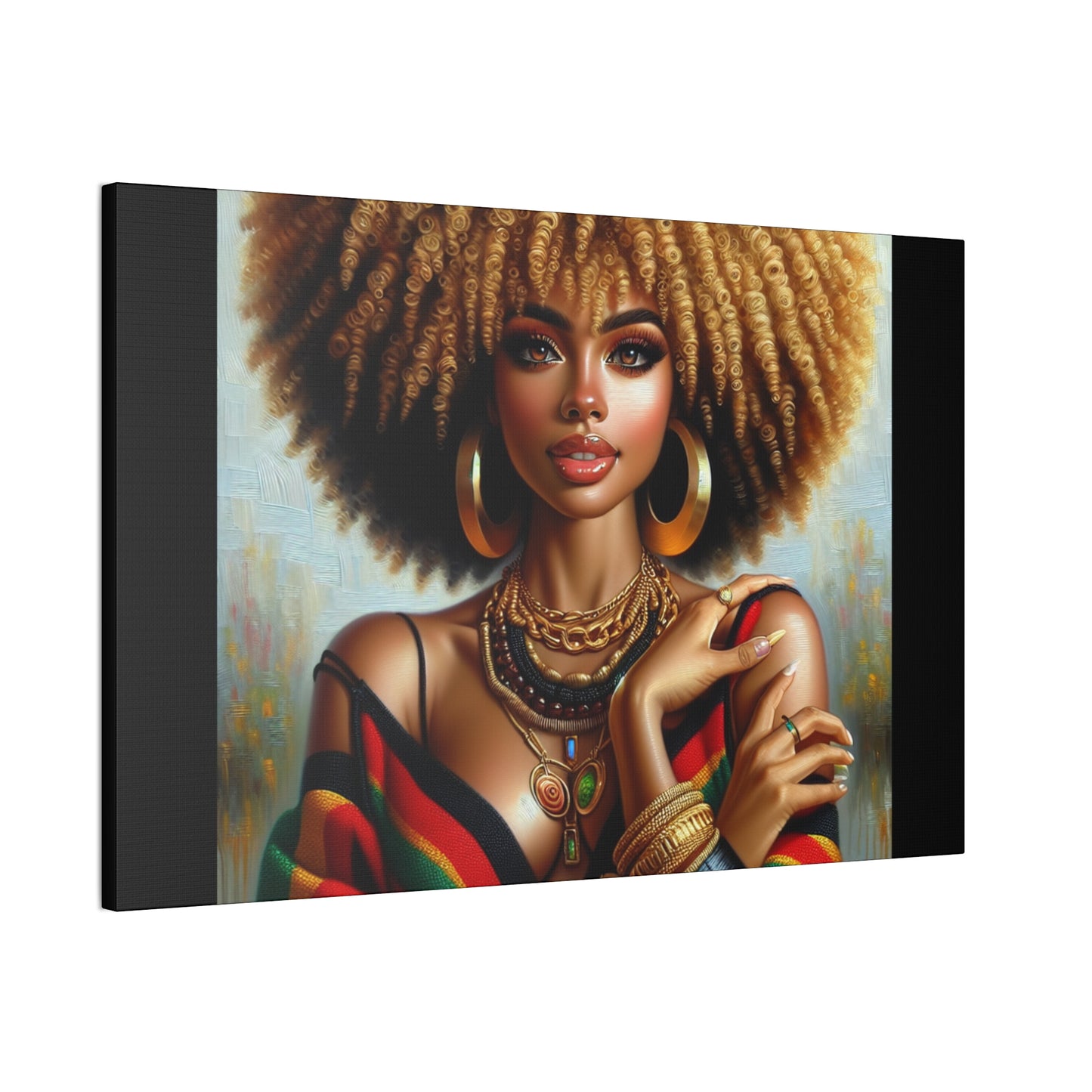 Stretched Canvas Art Print – Afrocentric Portrait, Black Woman Confidence Canvas Art in Afrocentric Colors, 92 % Women Merchandise