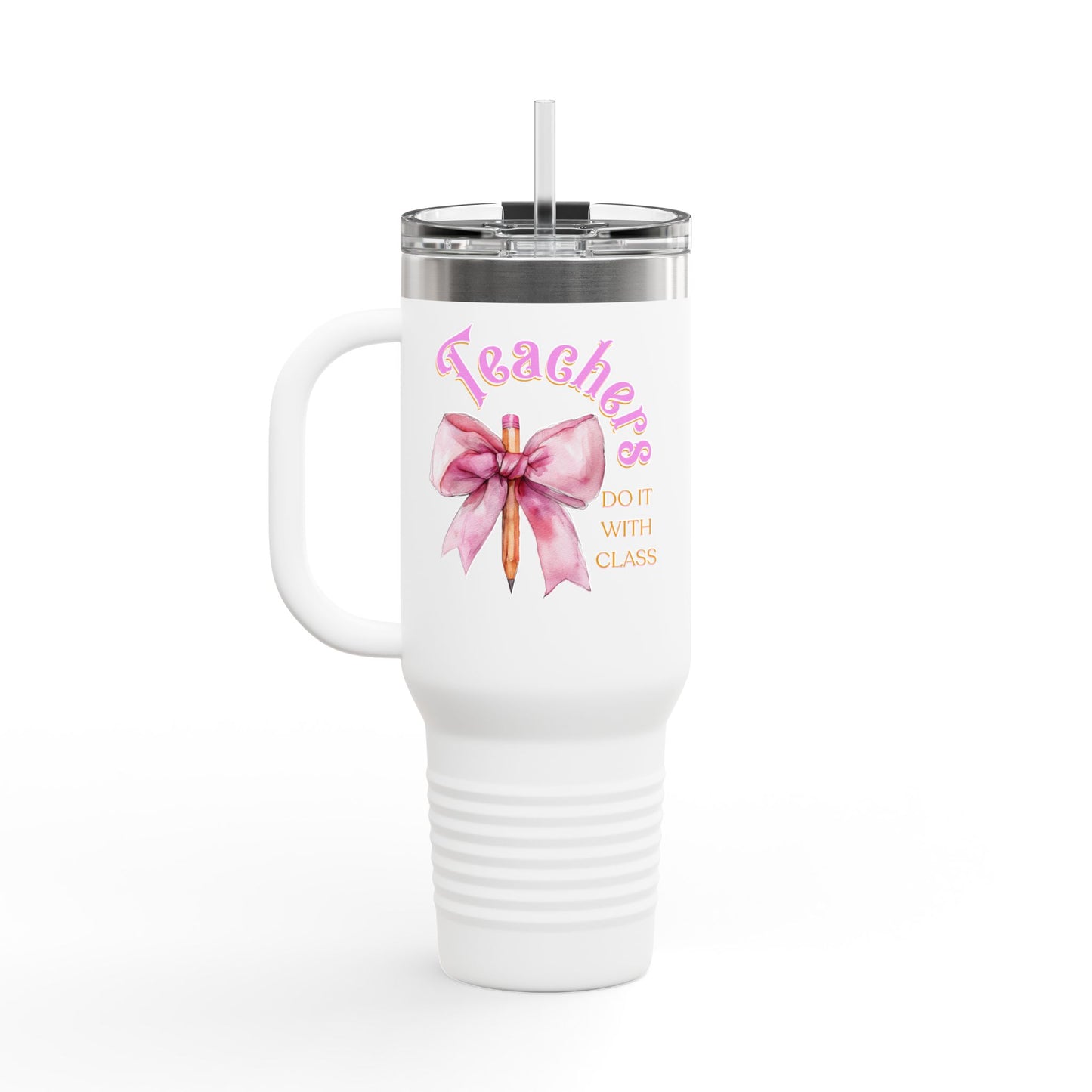 Stylish Insulated Travel Mug for Teachers, Cute 40oz Coquette Teacher Tumbler, Gifts for Educators, Coffee Lover Travel Cup, Back to School Mug Gift