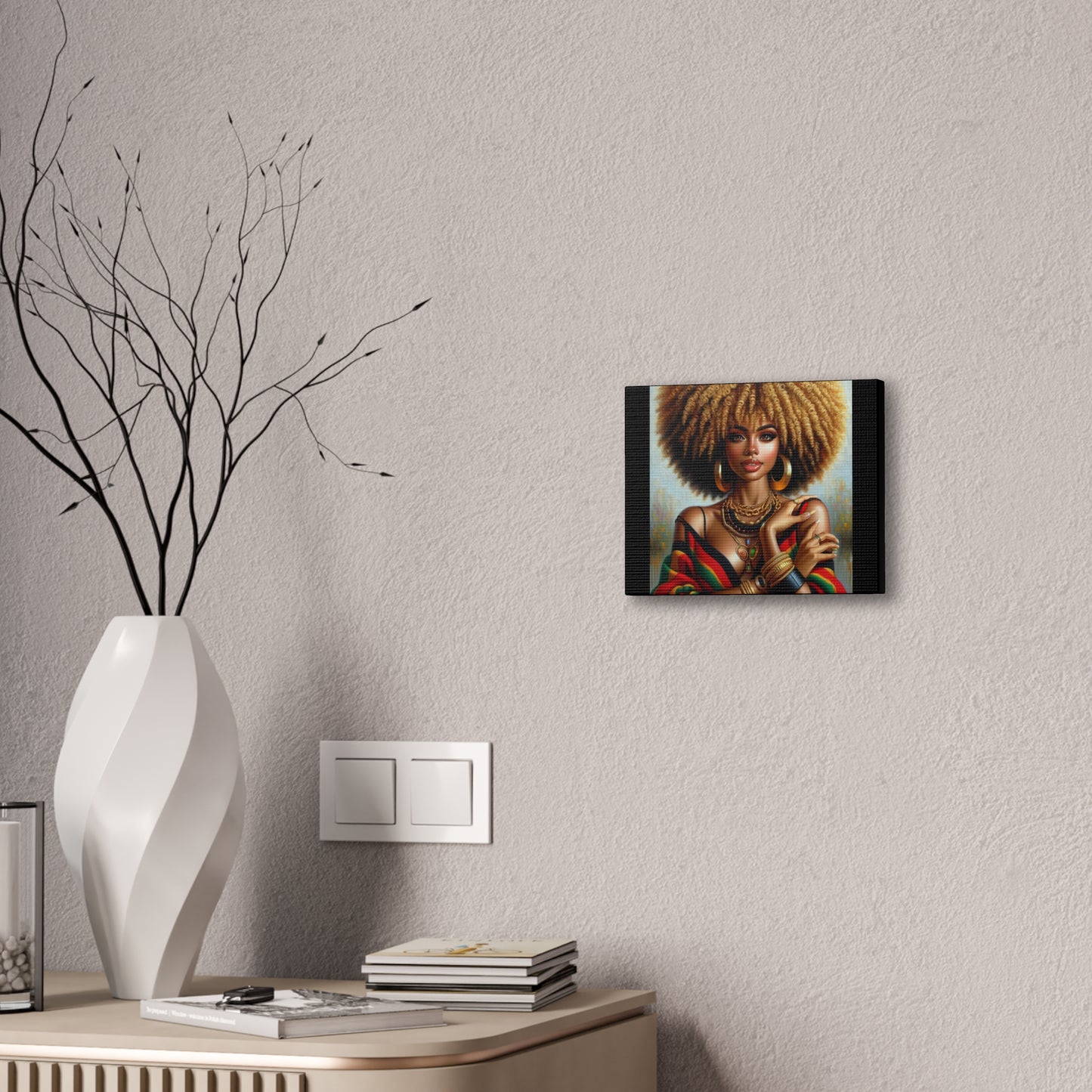 Stretched Canvas Art Print – Afrocentric Portrait, Black Woman Confidence Canvas Art in Afrocentric Colors, 92 % Women Merchandise