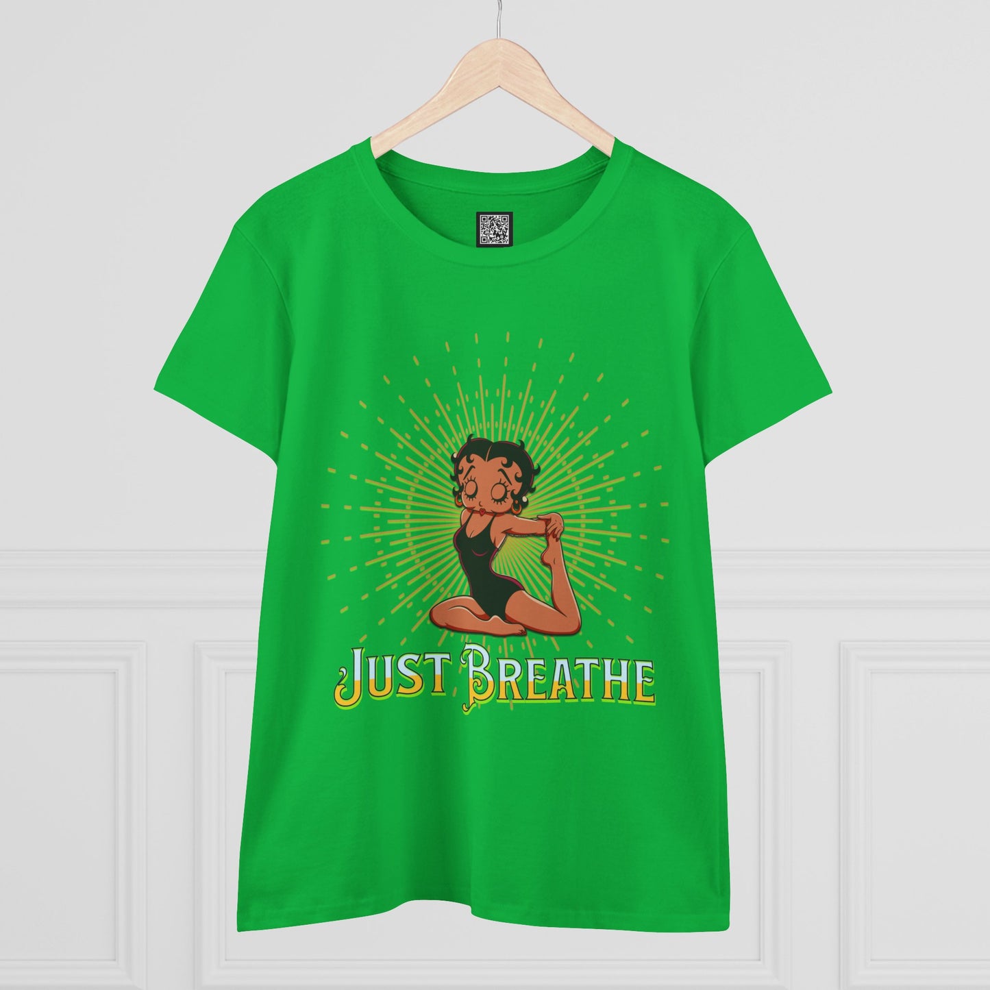 Just Breathe Betty Boop Women's Yoga Tee - Midweight Cotton Shirt for Relaxation and Mindfulness, Betty Boop Just Breathe T-Shirts