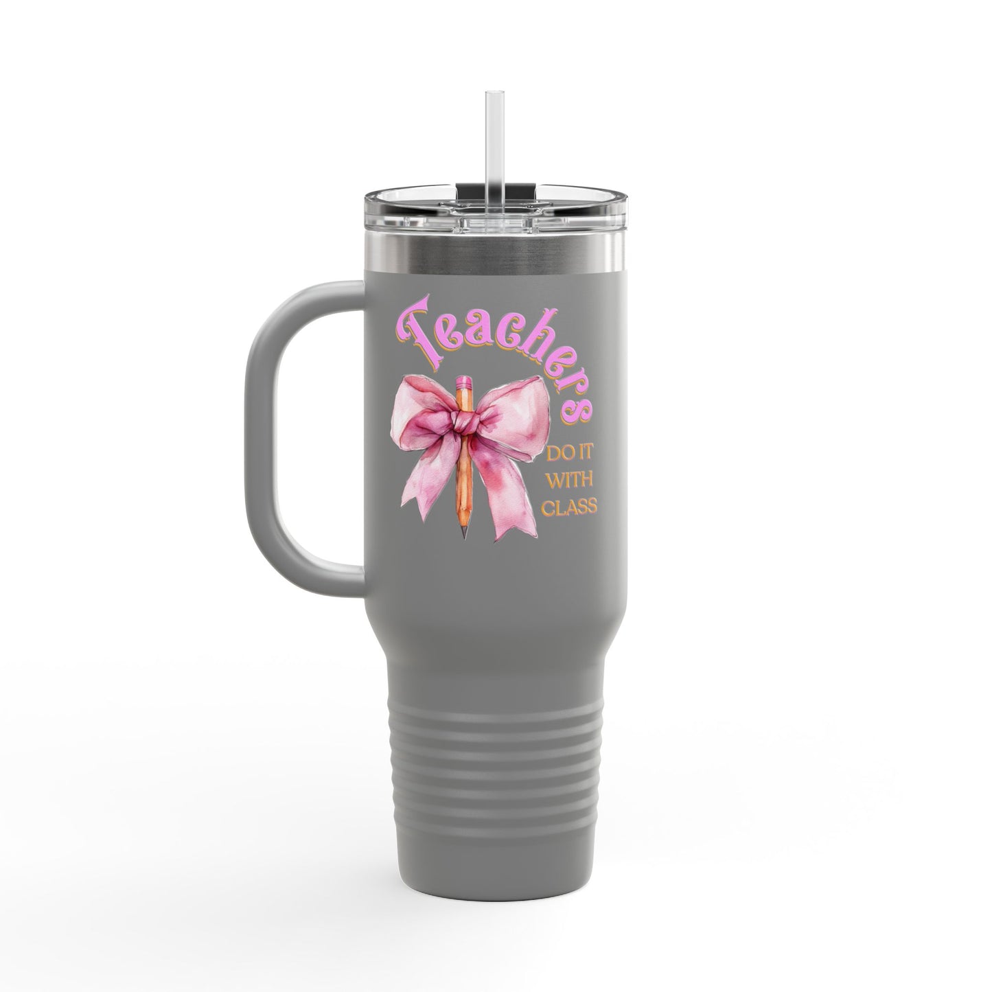 Stylish Insulated Travel Mug for Teachers, Cute 40oz Coquette Teacher Tumbler, Gifts for Educators, Coffee Lover Travel Cup, Back to School Mug Gift