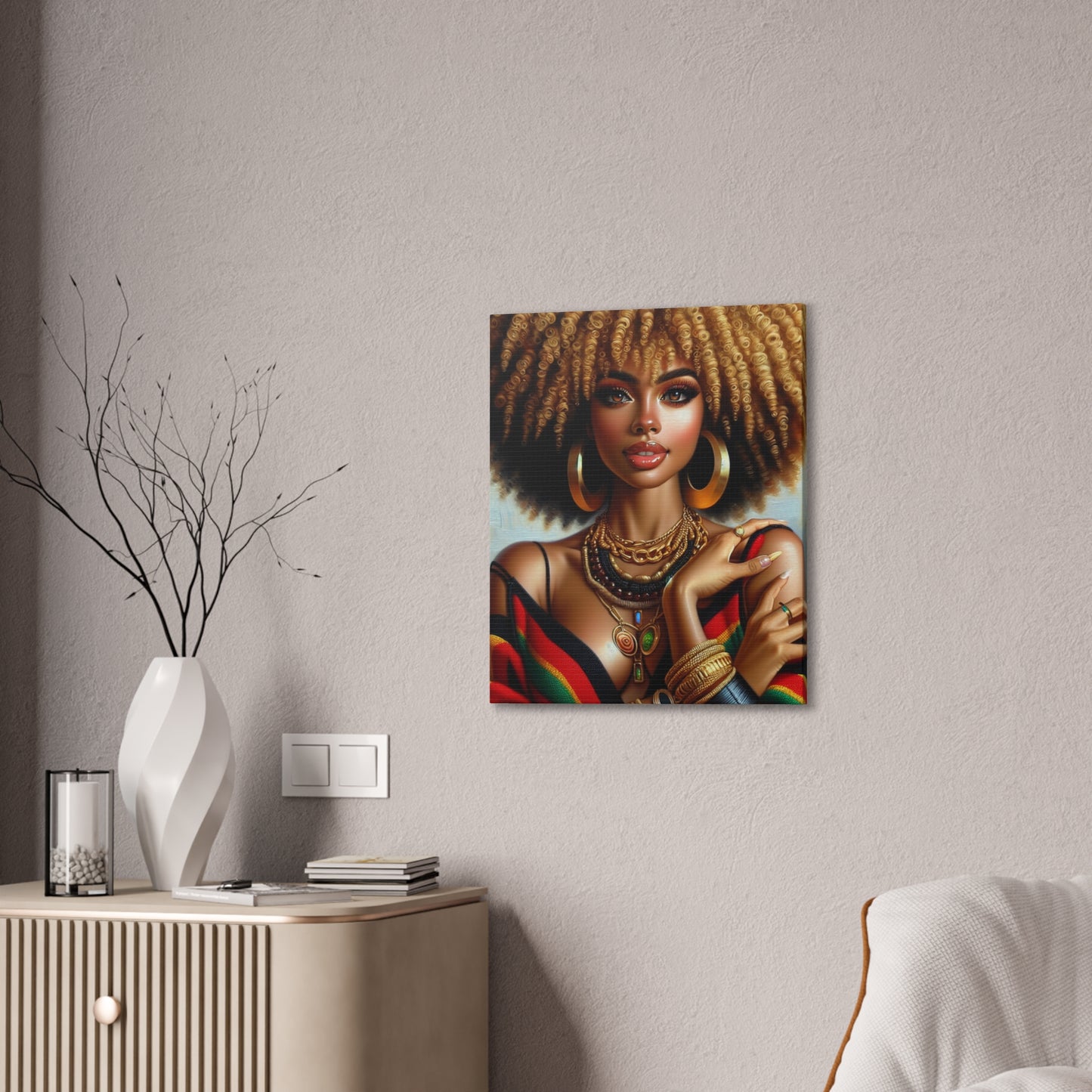 Vibrant Afrocentric Canvas Art, Fine Black Art Print, Beautiful Black Woman in Afrocentric Colors Canvas Photo,