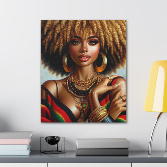 Vibrant Afrocentric Canvas Art, Fine Black Art Print, Beautiful Black Woman in Afrocentric Colors Canvas Photo,