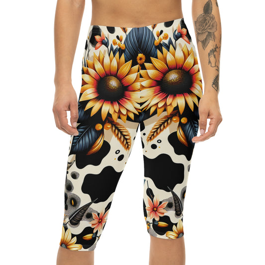 Vibrant Floral Zebra Animal Print Capri Leggings for Women, Stylish Workout Pants, Activewear for Women, Summer Animal Print Yoga Leggings