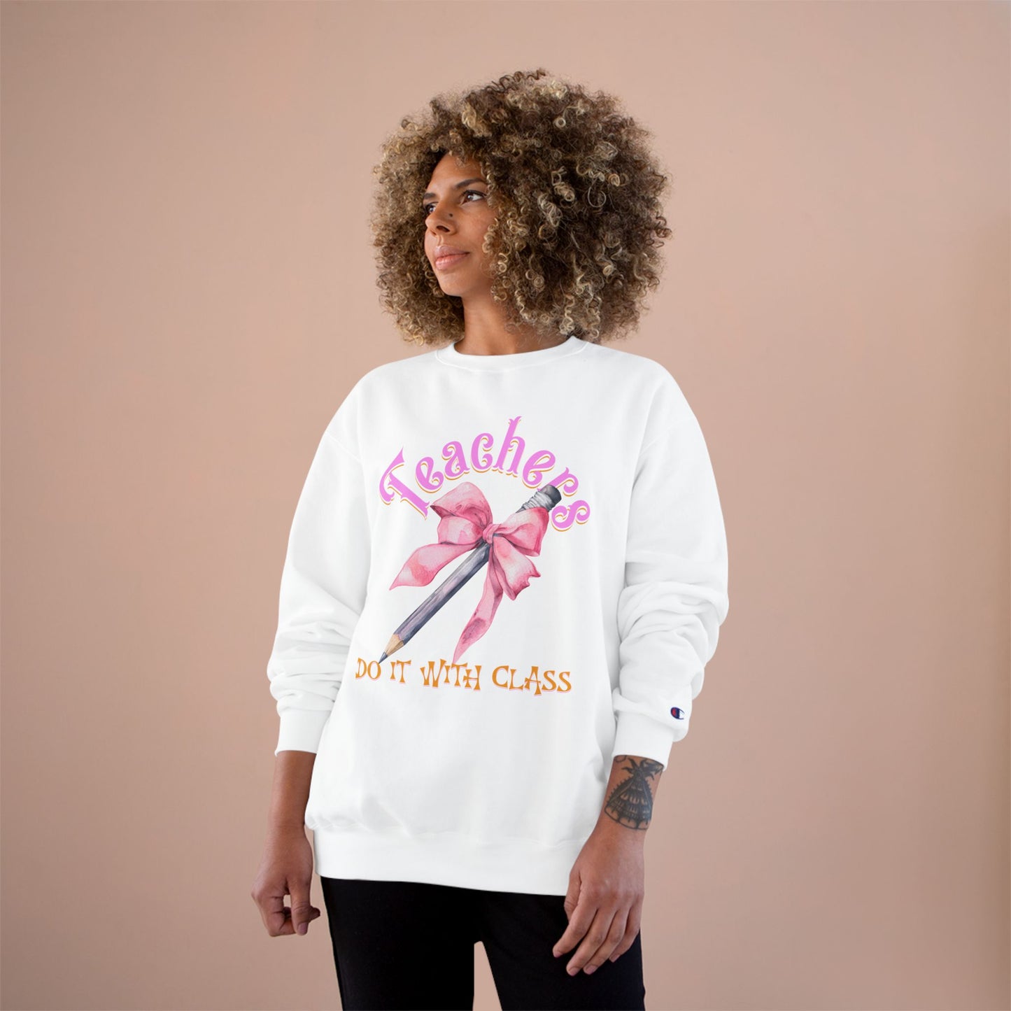 Champion Teachers Do It with Class Sweatshirt, Gift for Teachers, Coquette Bow School Apparel, Cute Teacher Appreciation Gift, Classroom Attire