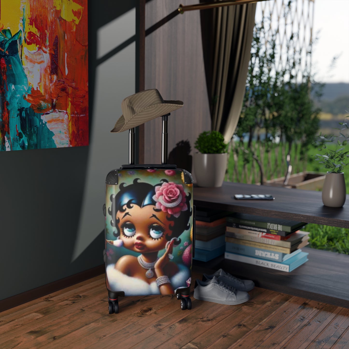 Vintage Style Suitcase with Betty Boop Design, Travel Luggage, Retro Carry-On, Gift for a Stylish Traveler, Unique Jetsetter Suitcase