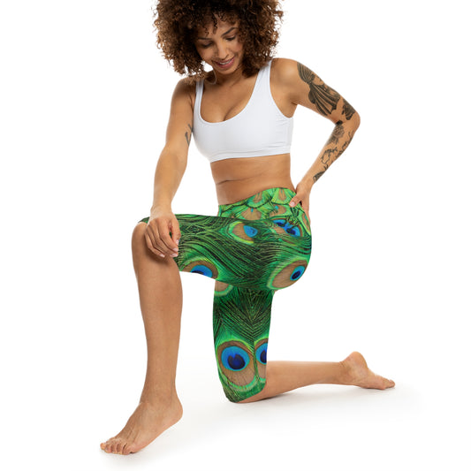 Peacock Pattern Women's Capri Leggings, Stylish & Comfortable Activewear, Cute Women Capri Leggings, Peacock Lover Merch
