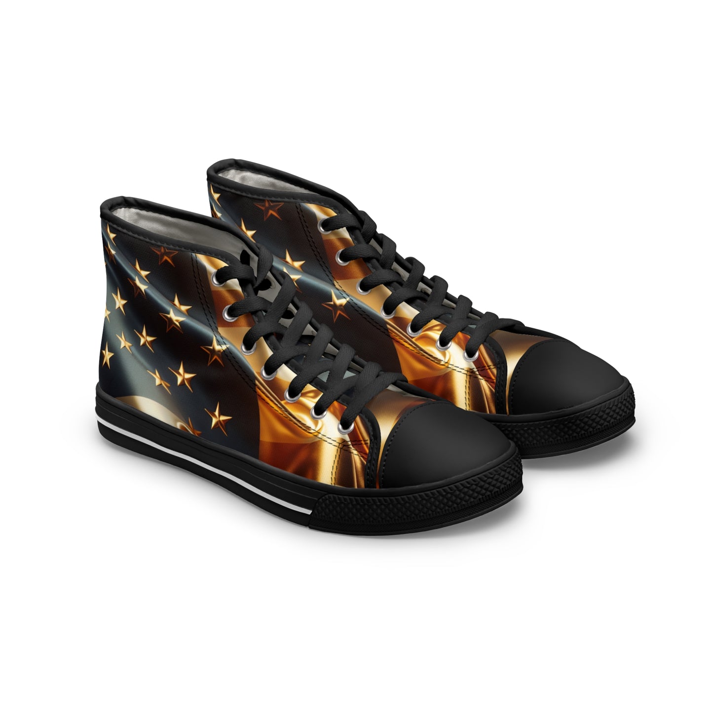 Patriotic High-Top Sneakers, Stylish Sneakers for Women, Gold Americana Footwear, Women Festival Shoes, Perfect for Summer Events