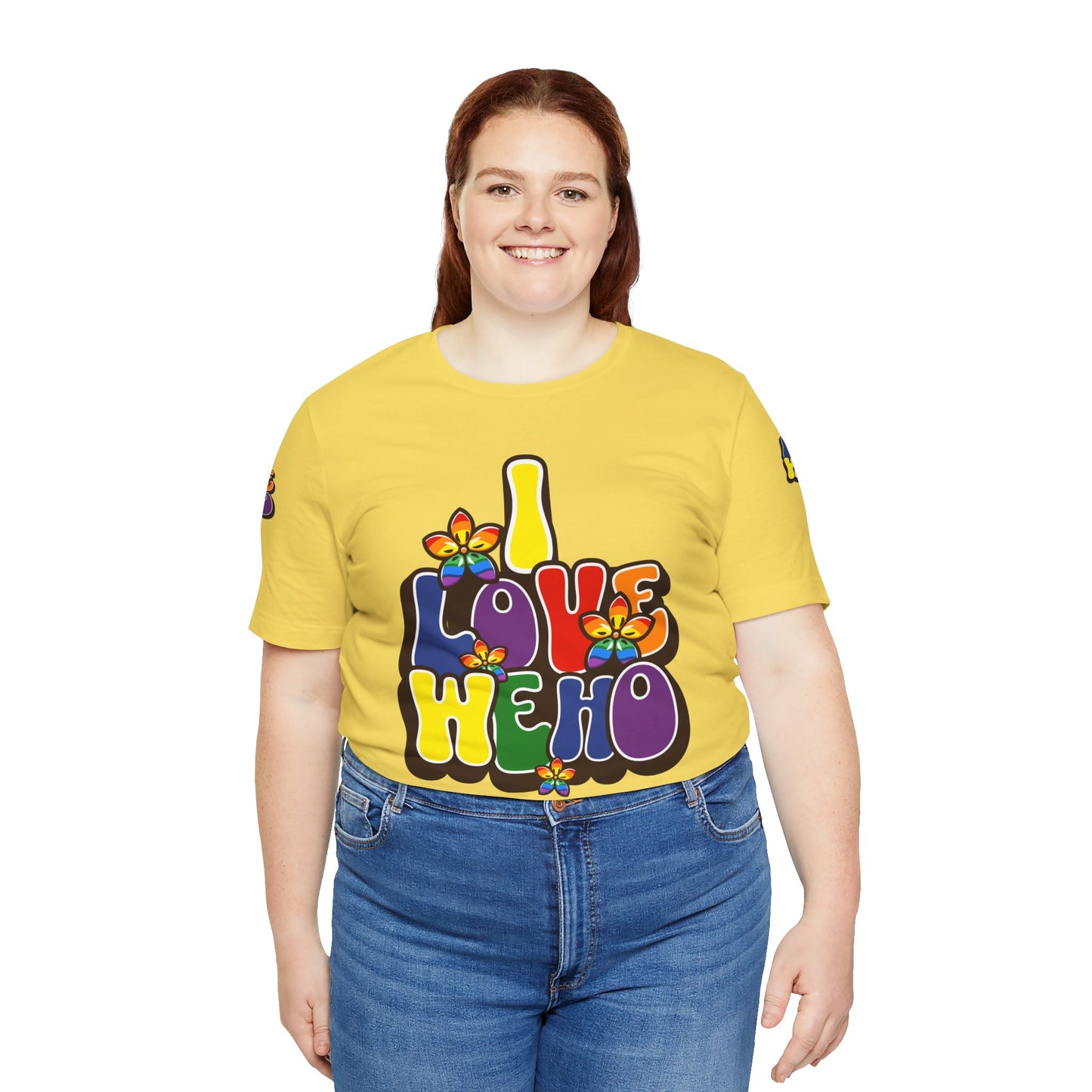 Colorful LGBTQ+ Love Short Sleeve Tee, Pride T-Shirt, I Love WeHo, Pride Festival Merchandise, Gift for Friends, Unisex Graphic Tee