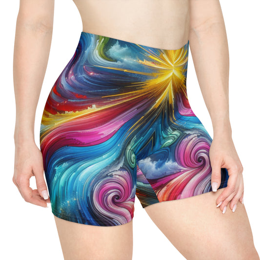 Colorful Galaxy Print Women's Biker Shorts - Abstract Swirl Design | Activewear, Fitness, Summer, Beach, Casual Wear, Beach Shorts