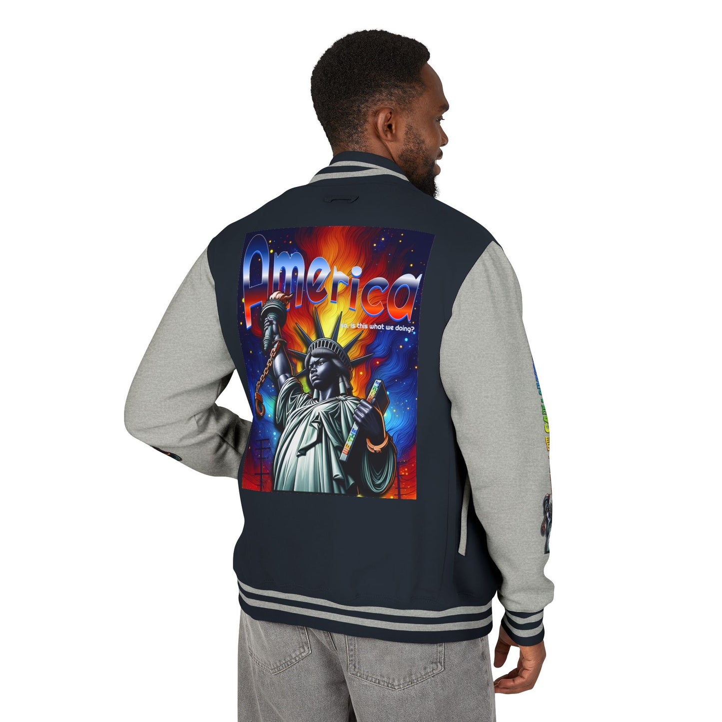Letterman Jacket — 'America' Statue of Liberty Retro Graphic