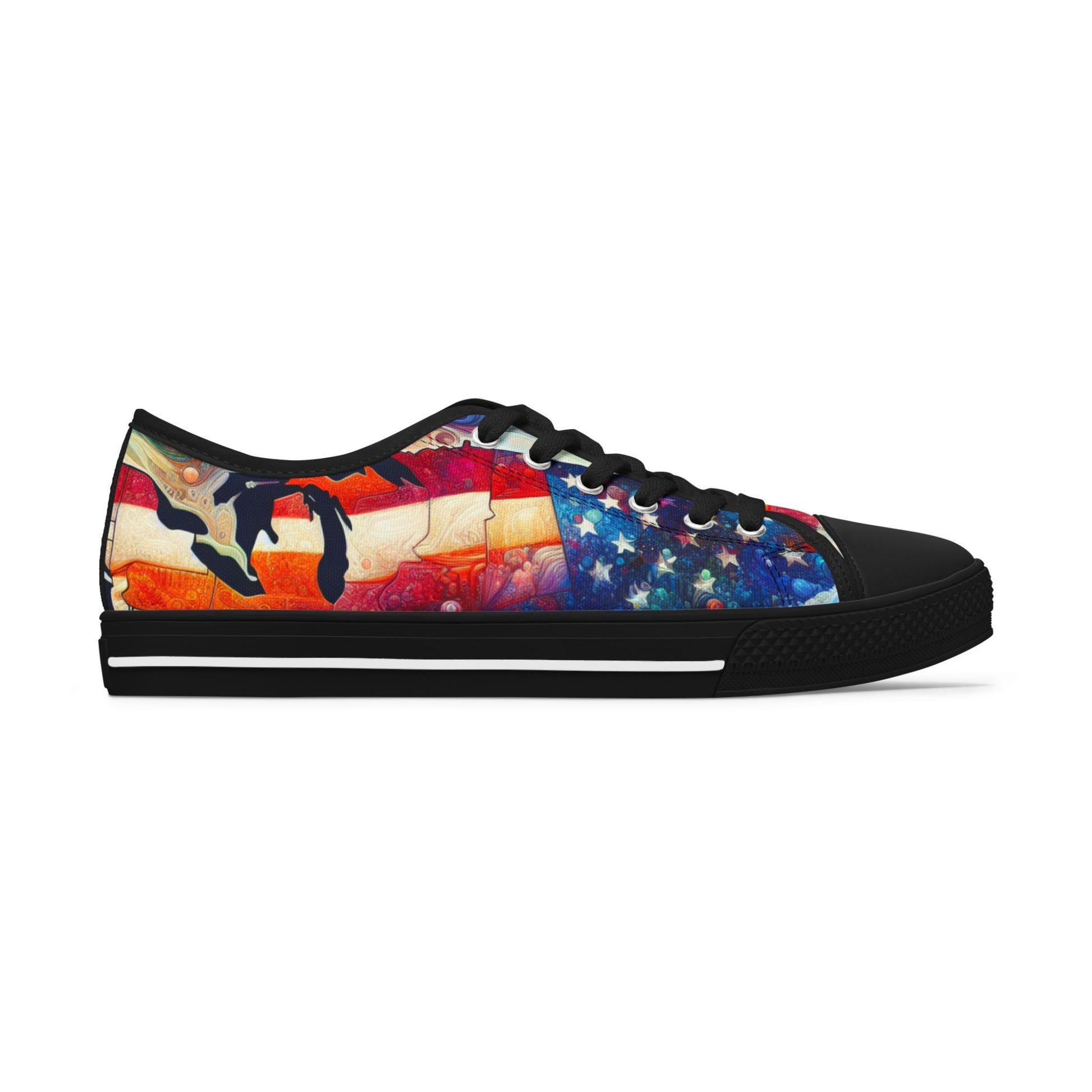 Patriotic Women's Low Top Sneakers, Casual Shoes, American Flag Sneakers, Summer Footwear, Ideal for July 4th, Comfortable Everyday Sneakers
