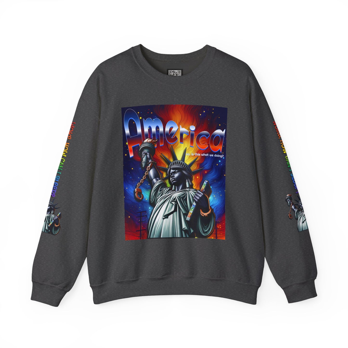 America Graphic Crewneck Sweatshirt - Juneteenth Unisex Heavy Blend™ - Casual Activist Fashion, No Kings Protest Shirt, Hands Off Protest Tee