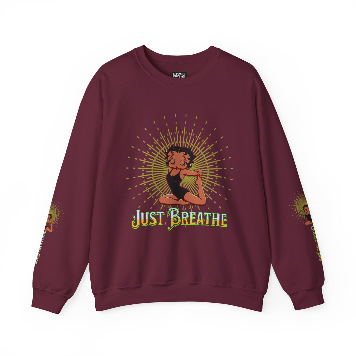 Just Breathe Crewneck Yoga Inspired Sweatshirt, Betty Boop Yoga Sweatshirt, Betty Boop Activewear Shirt,