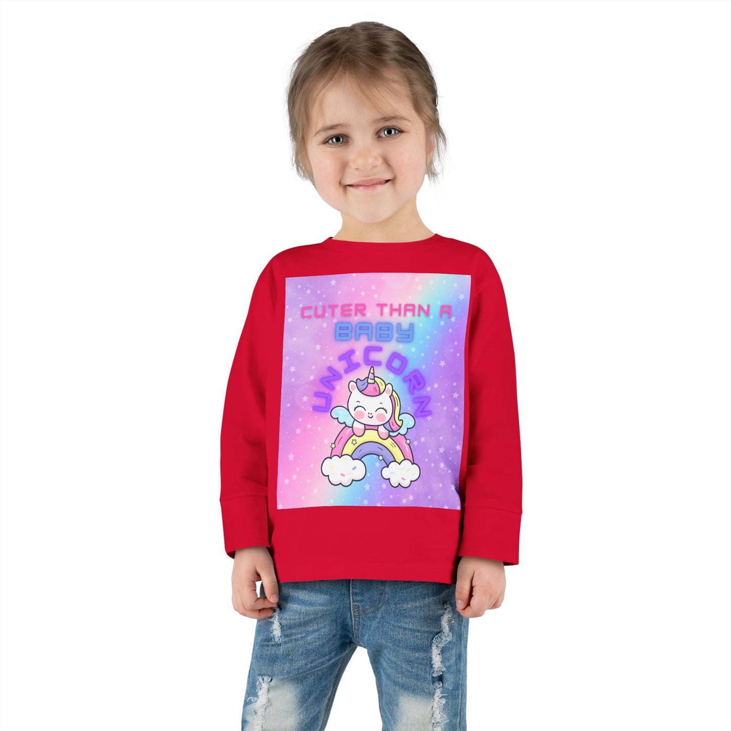 Cuter Than a Unicorn Toddler Long Sleeve Tee, Cute Birthday Gifts for Toddlers,