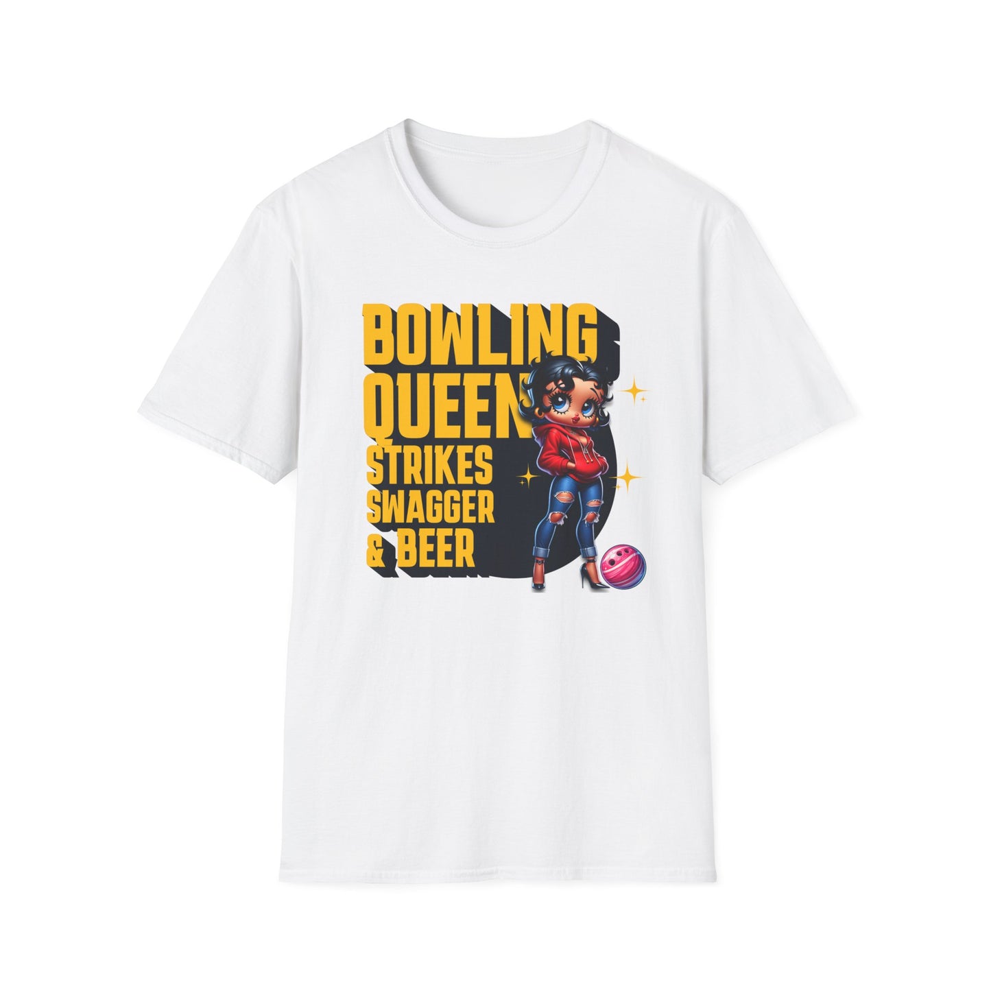 Betty Boop the Bowling Queen T-Shirt, Cute Betty Boop Shirt, Perfect Gift for a Bowler, Strikes Swagger & Beer