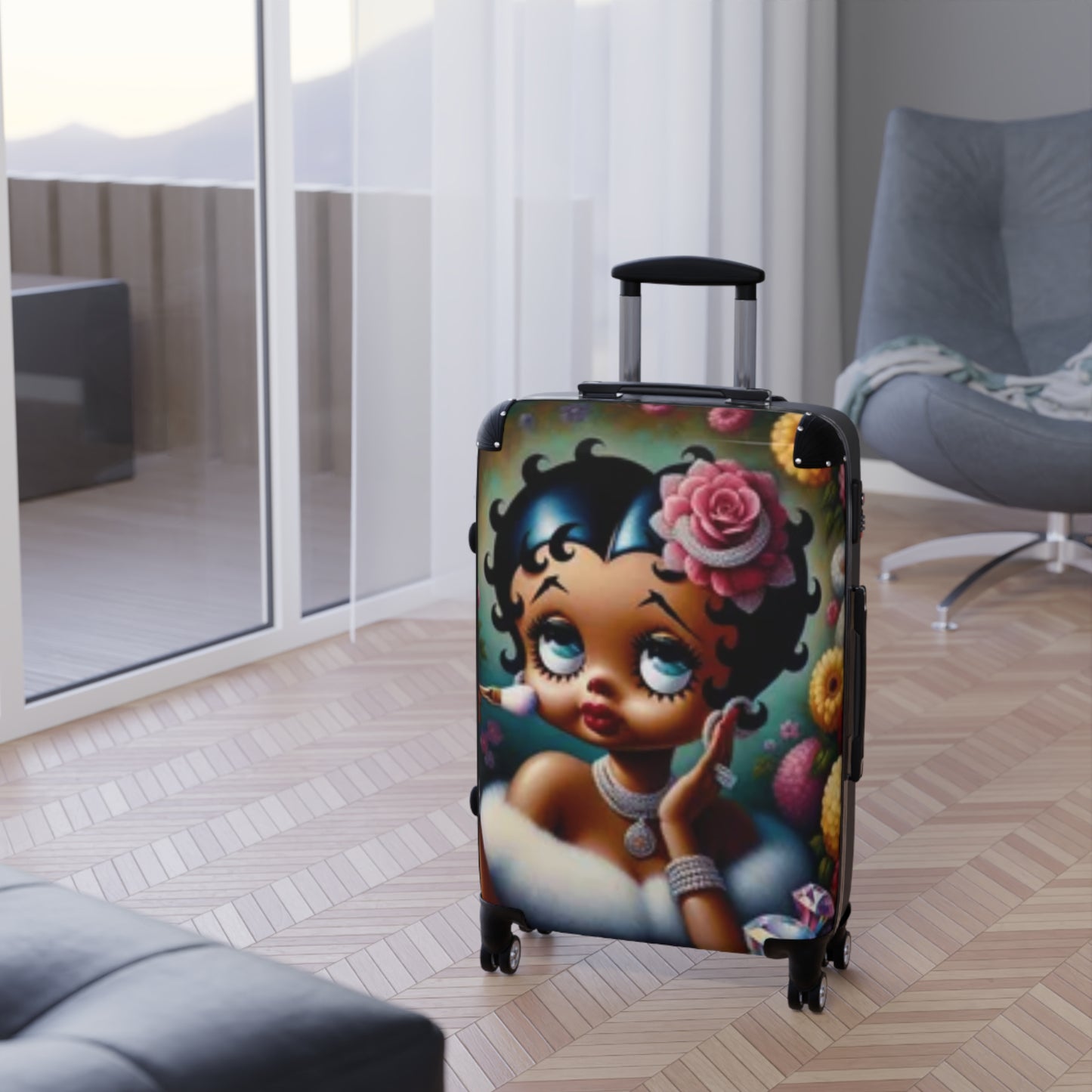 Vintage Style Suitcase with Betty Boop Design, Travel Luggage, Retro Carry-On, Gift for a Stylish Traveler, Unique Jetsetter Suitcase