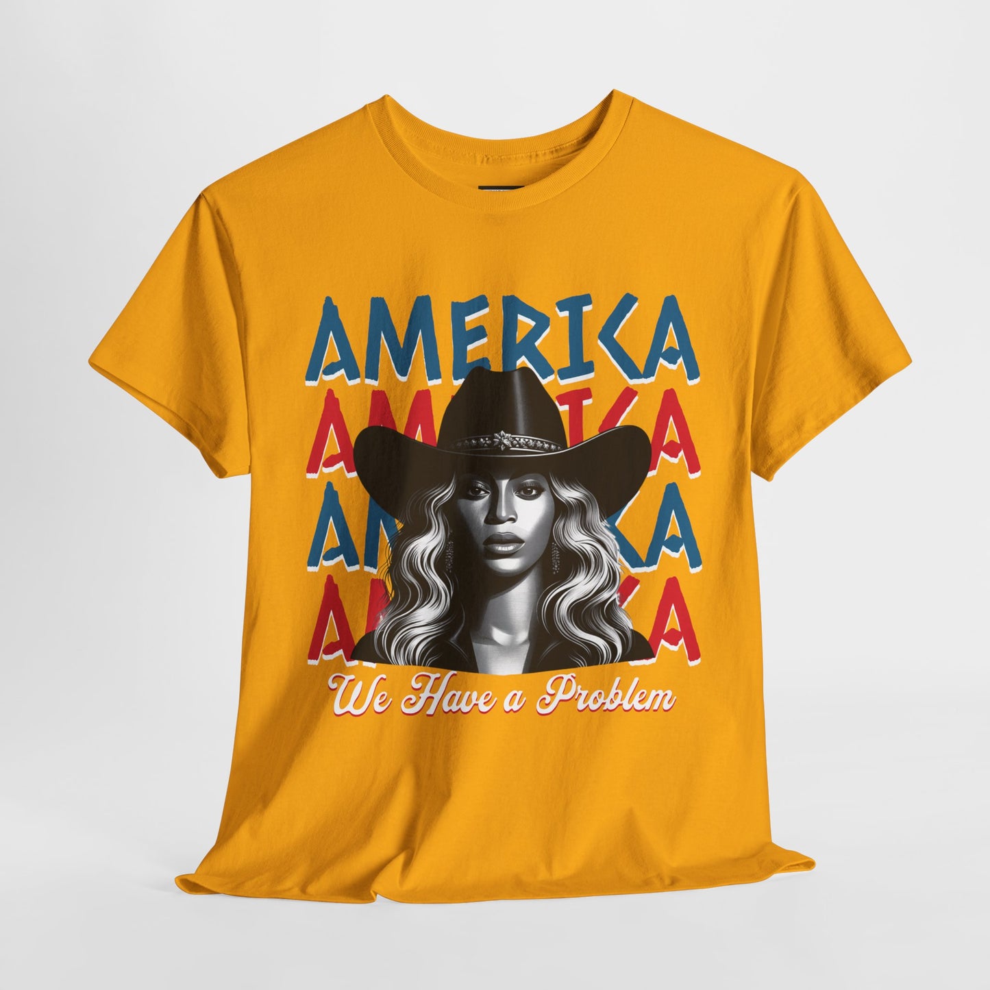 Patriotic Unisex Heavy Cotton Tee - 'Beyonce, America, We Have a Problem' Graphic Tee for Beyonce Fan Lovers, Beyonce Concert Tees