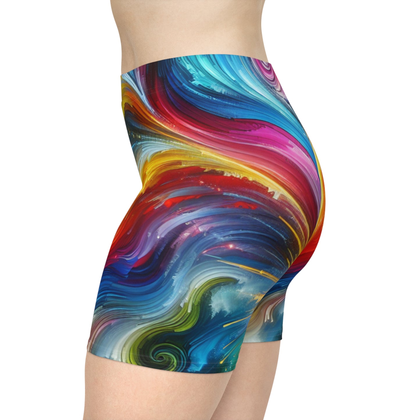 Colorful Women's Cosmic Biker Shorts - High Waist Fun Activewear, Stylish Fitness Summer Vibes, Festival Fashion, Trendy Athleisure Shorts