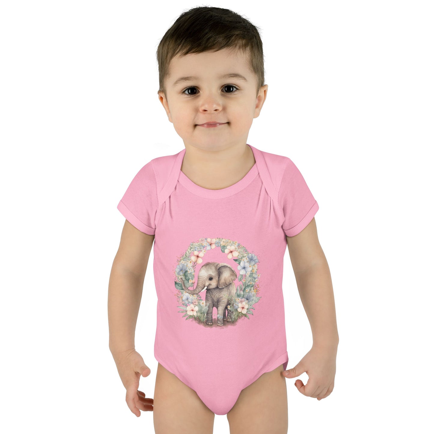 Elephant Baby Bodysuit, Cute Infant Outfit, Baby Shower Gift, Gender Neutral, Woodland Theme, Floral Design, Newborn Clothing