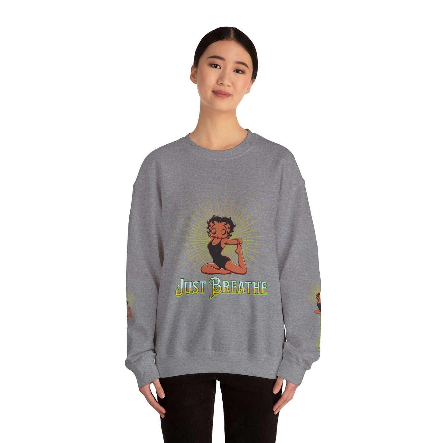 Just Breathe Crewneck Yoga Inspired Sweatshirt, Betty Boop Yoga Sweatshirt, Betty Boop Activewear Shirt,