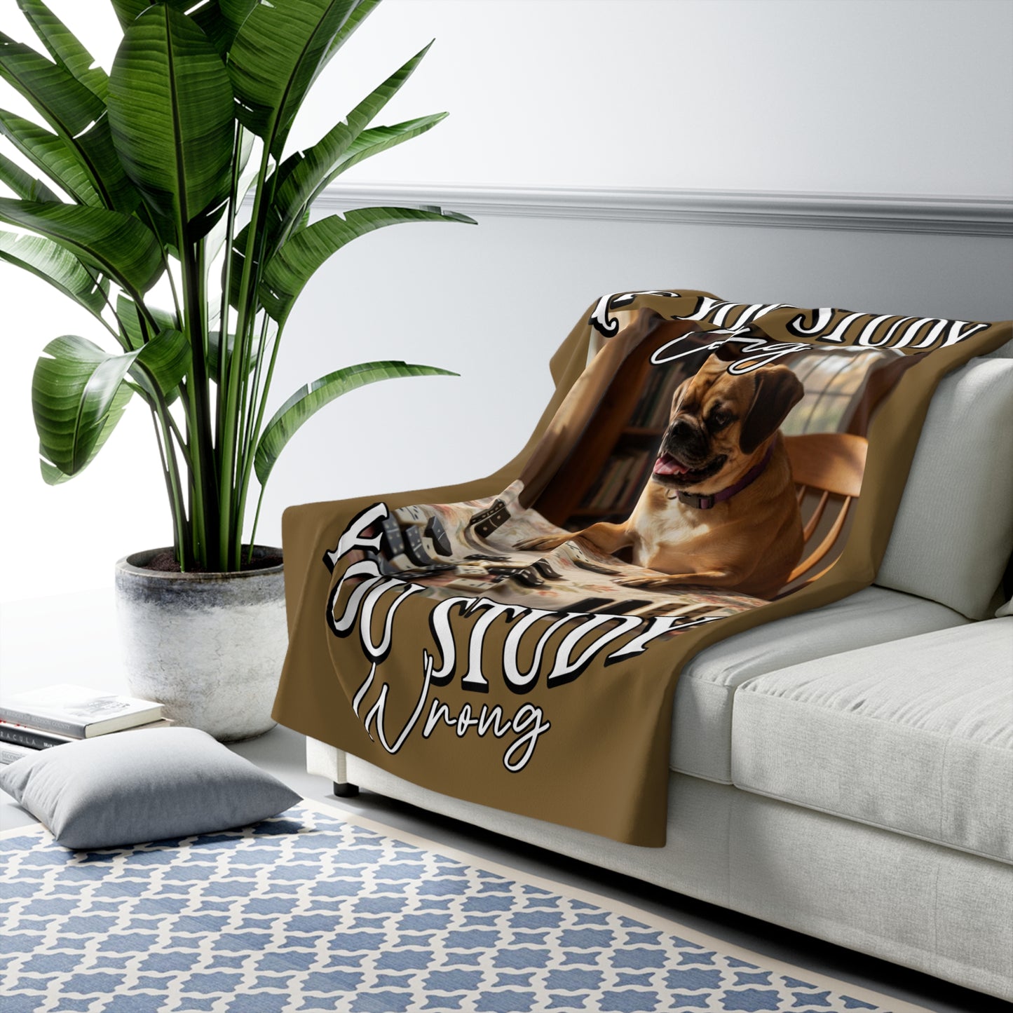 Custom Sherpa Fleece Blanket – Funny 'If You Study Long You Study Wrong' Dog Dominoes Throw